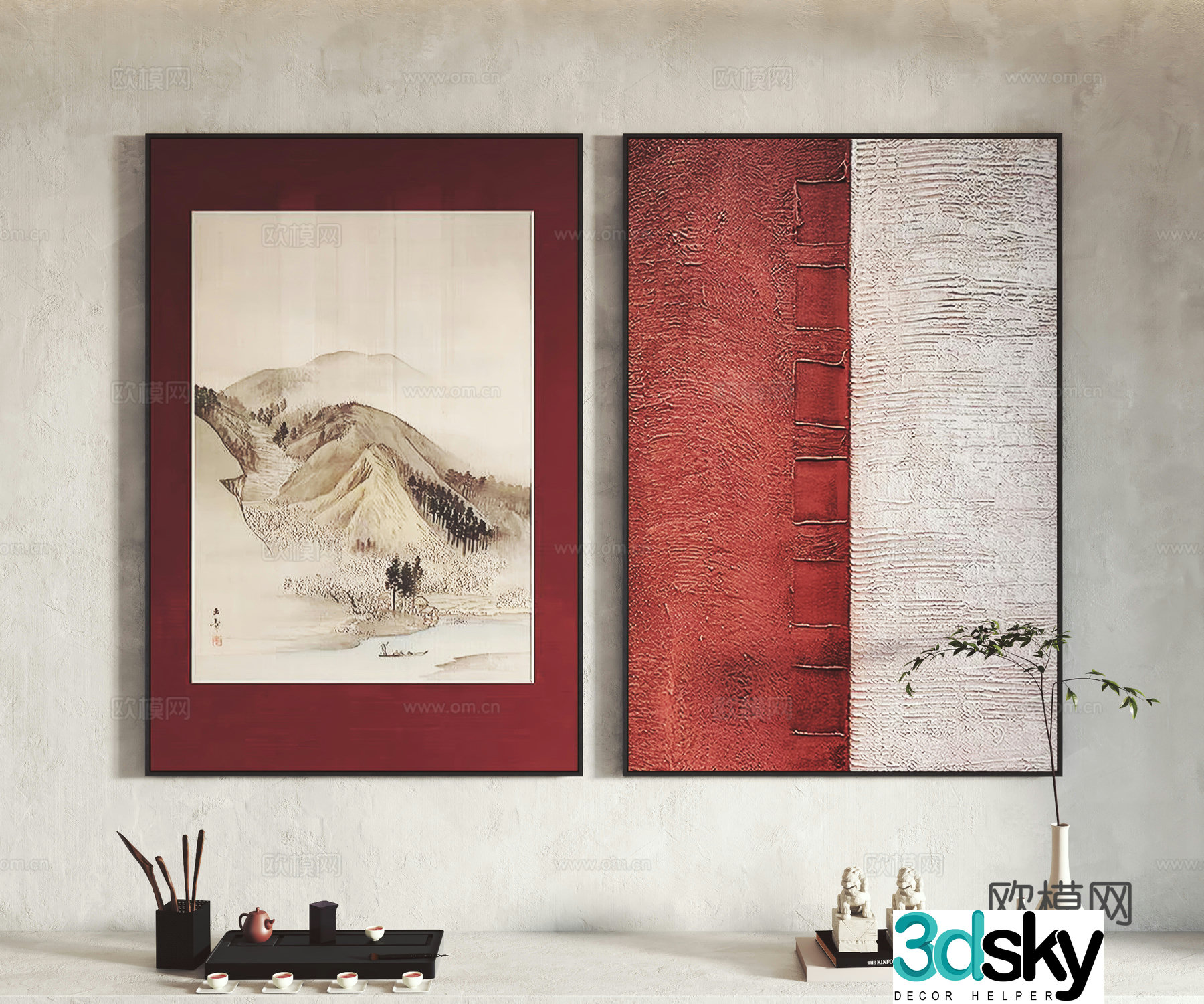 New Chinese style hanging paintings decorative paintings ornaments 3D model