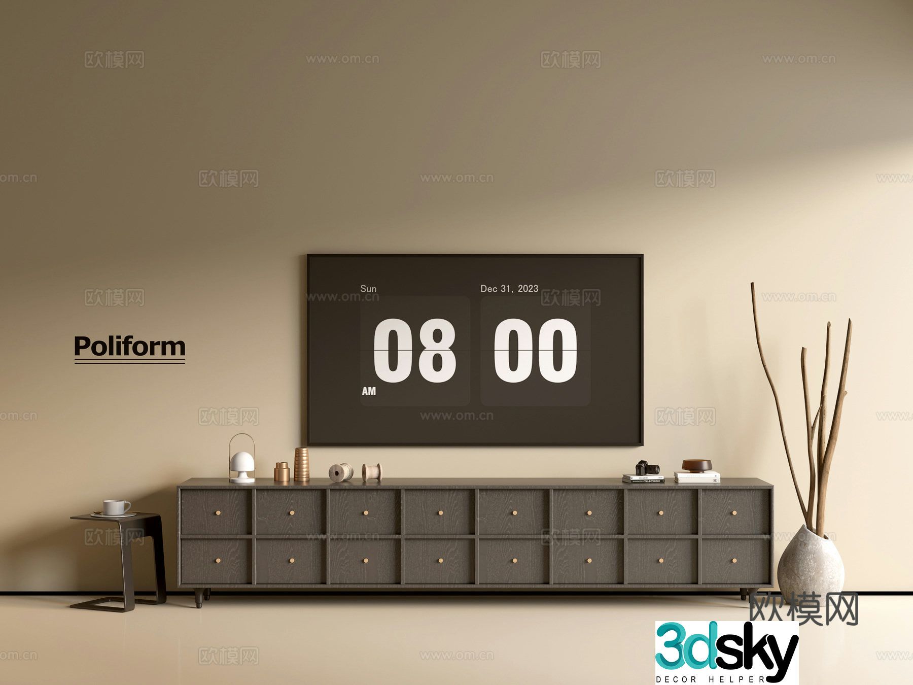 Modern black wood grain TV cabinet simple side cabinet chest of drawers low cabinet whole cabinet side cabinet Yang 3D model