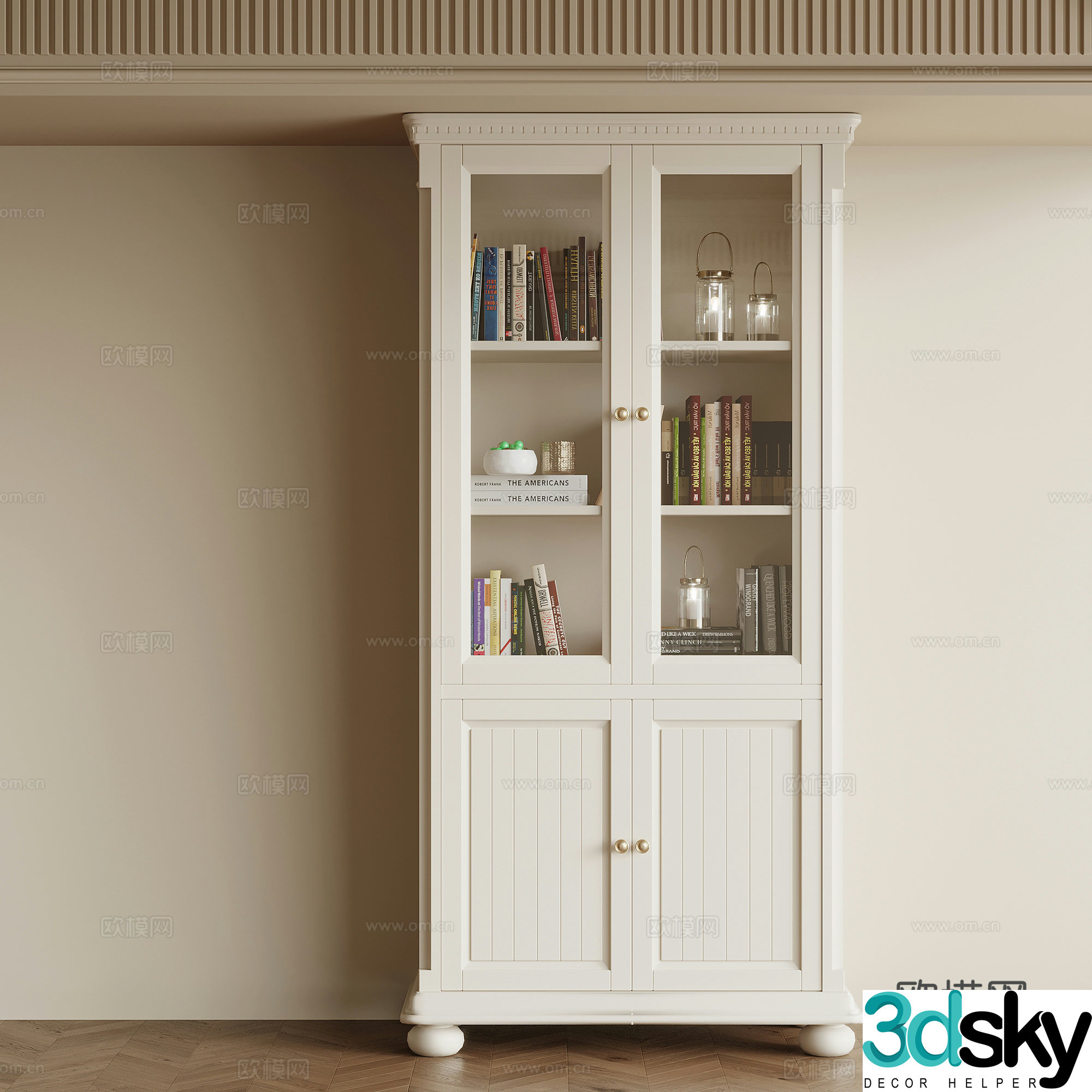 French cream style bookcase side cabinet cabinet 3d model