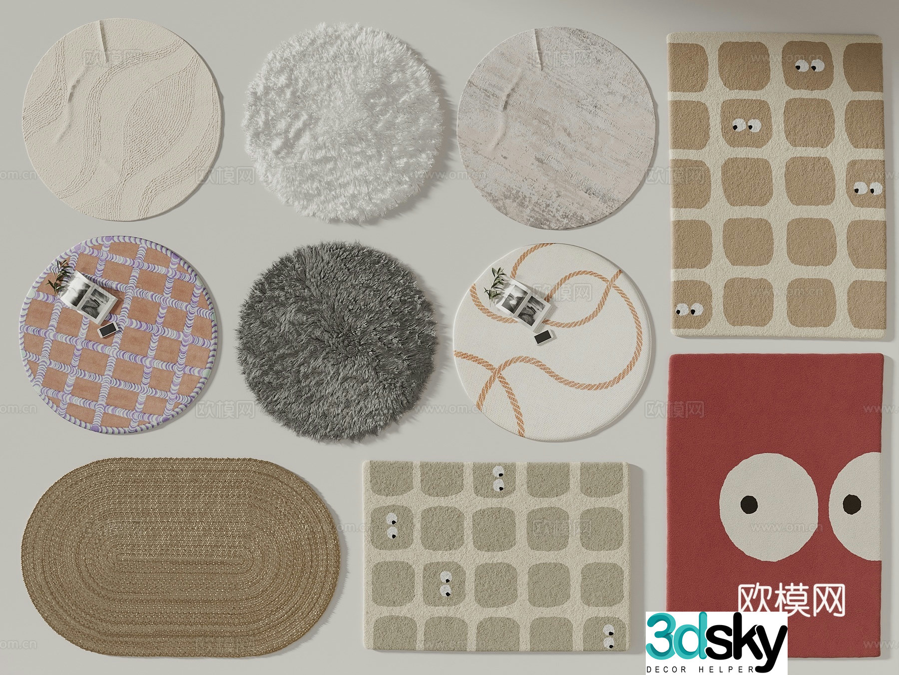 Round carpet Square carpet Cartoon carpet Wasabi wind carpet 3d model