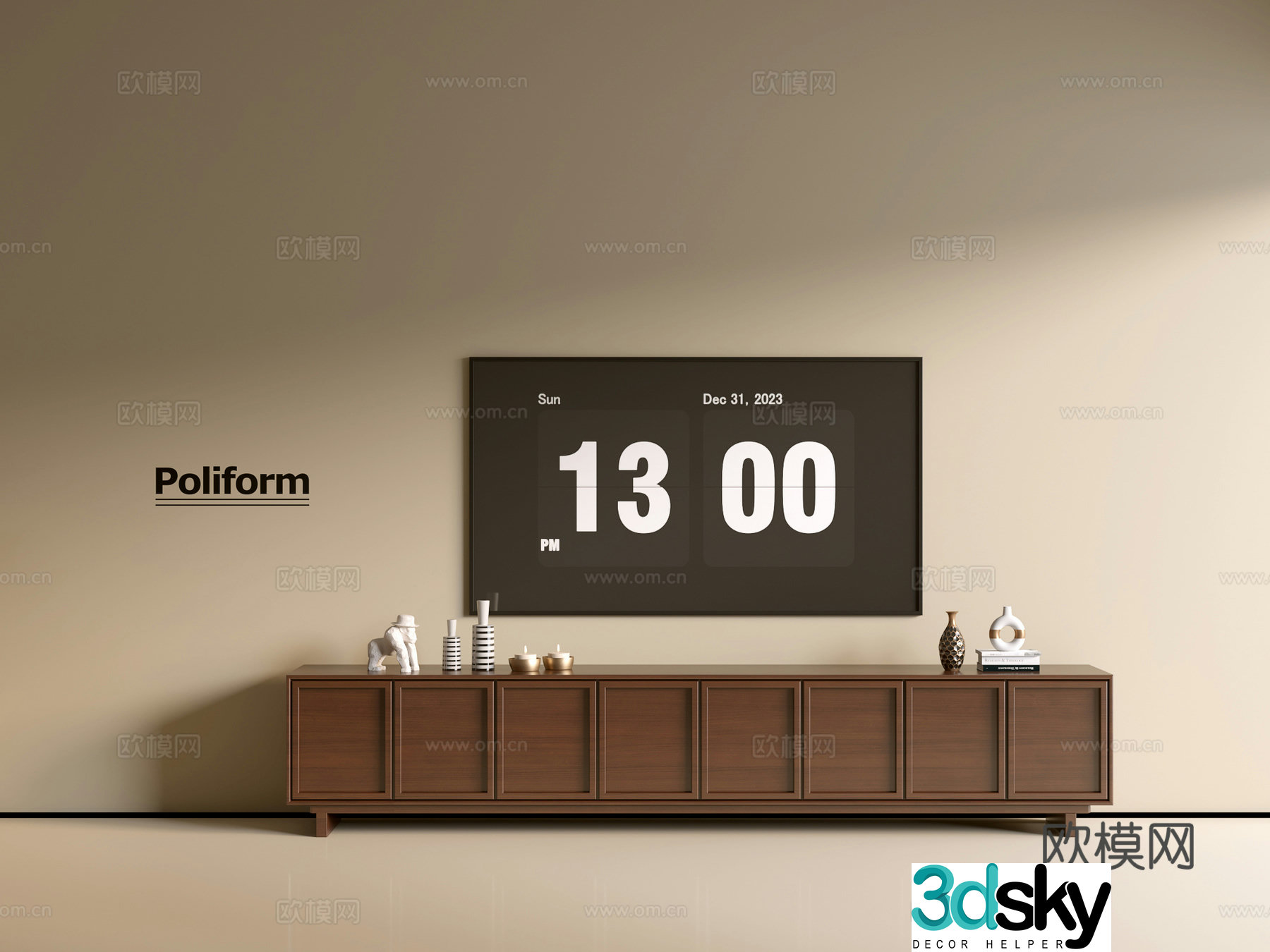 Modern wood grain TV cabinet simple side cabinet chest of drawers low cabinet whole cabinet side cabinet balcony 3D model