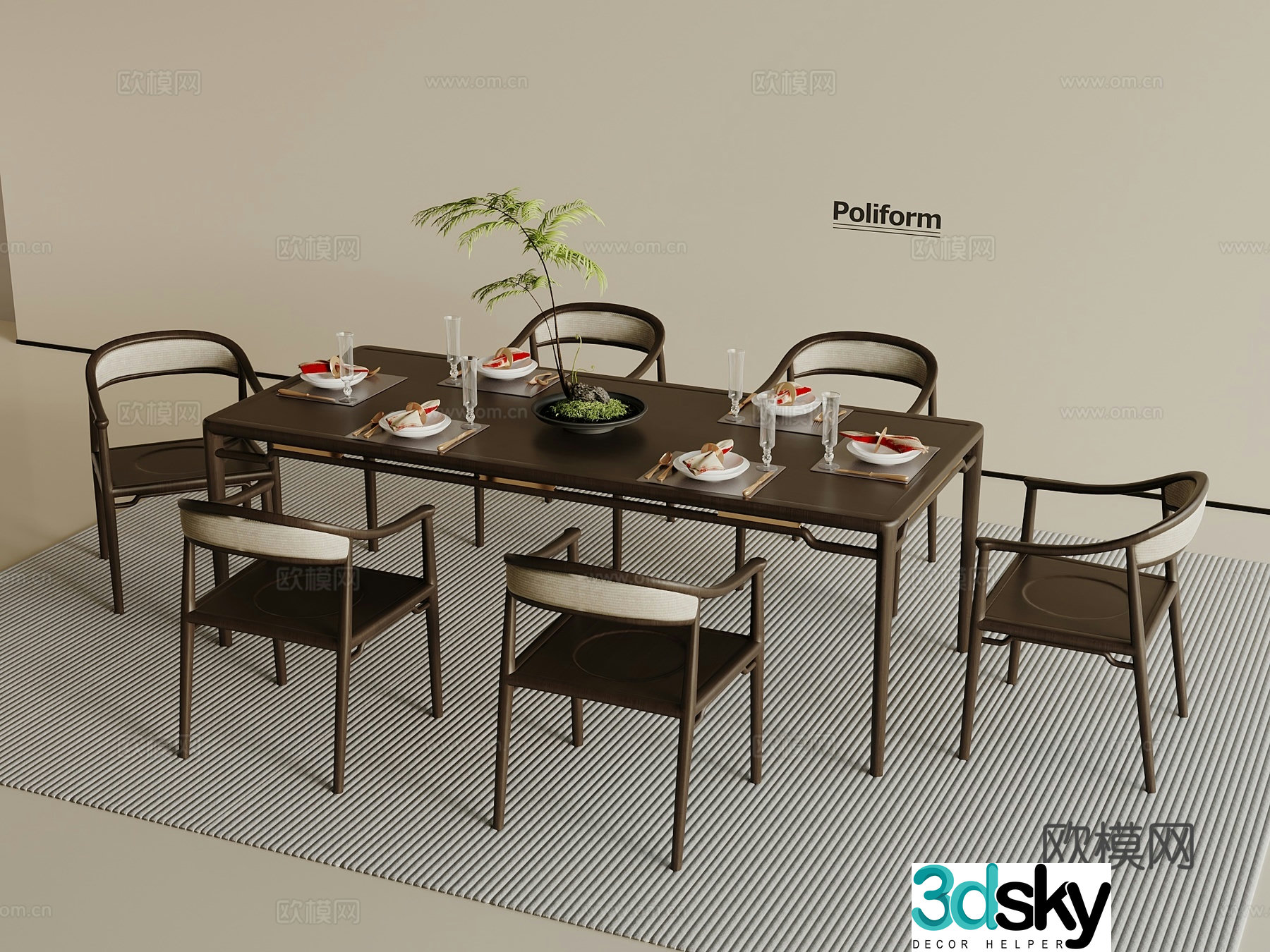 New Chinese dining table and chair combination wooden tea table wooden tea chair 3D model