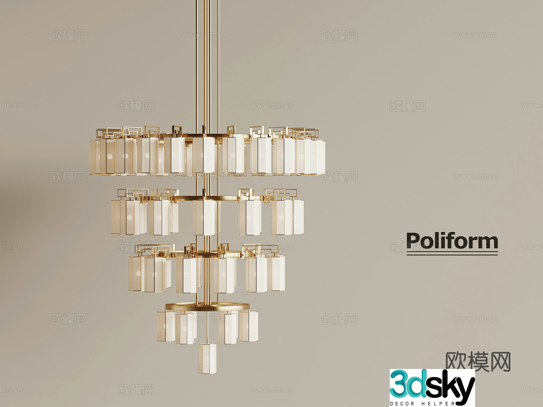 New Chinese style living room ceiling metal chandeliers multi-head chandeliers 3D model