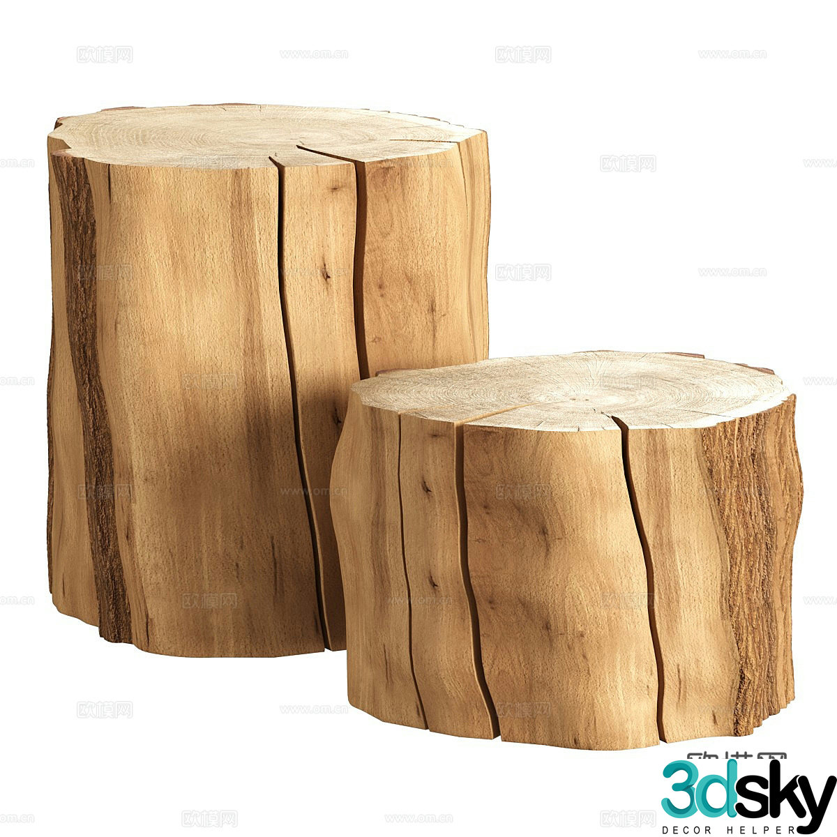 New Chinese style log wind wooden pile side 3D model