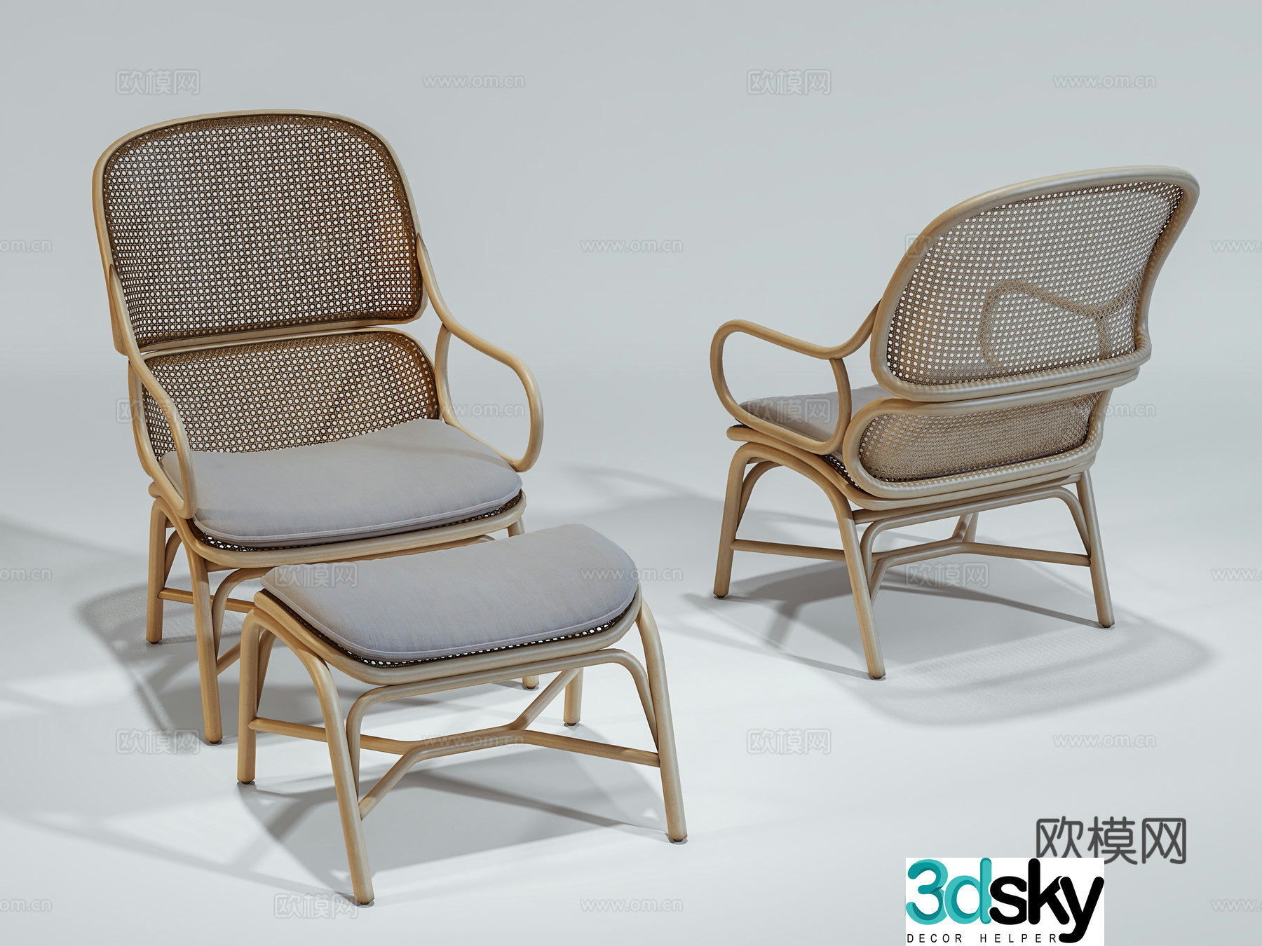 American rattan leisure chair outdoor leisure chair pedal dining chair book chair 3d model