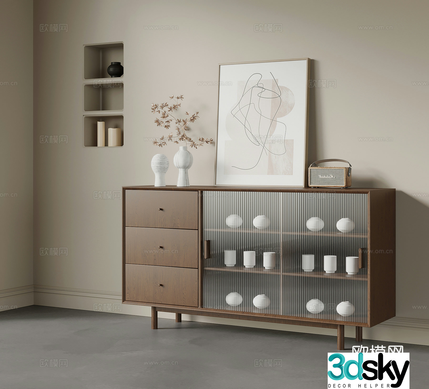 Middle-aged sideboard low cabinet 3D model