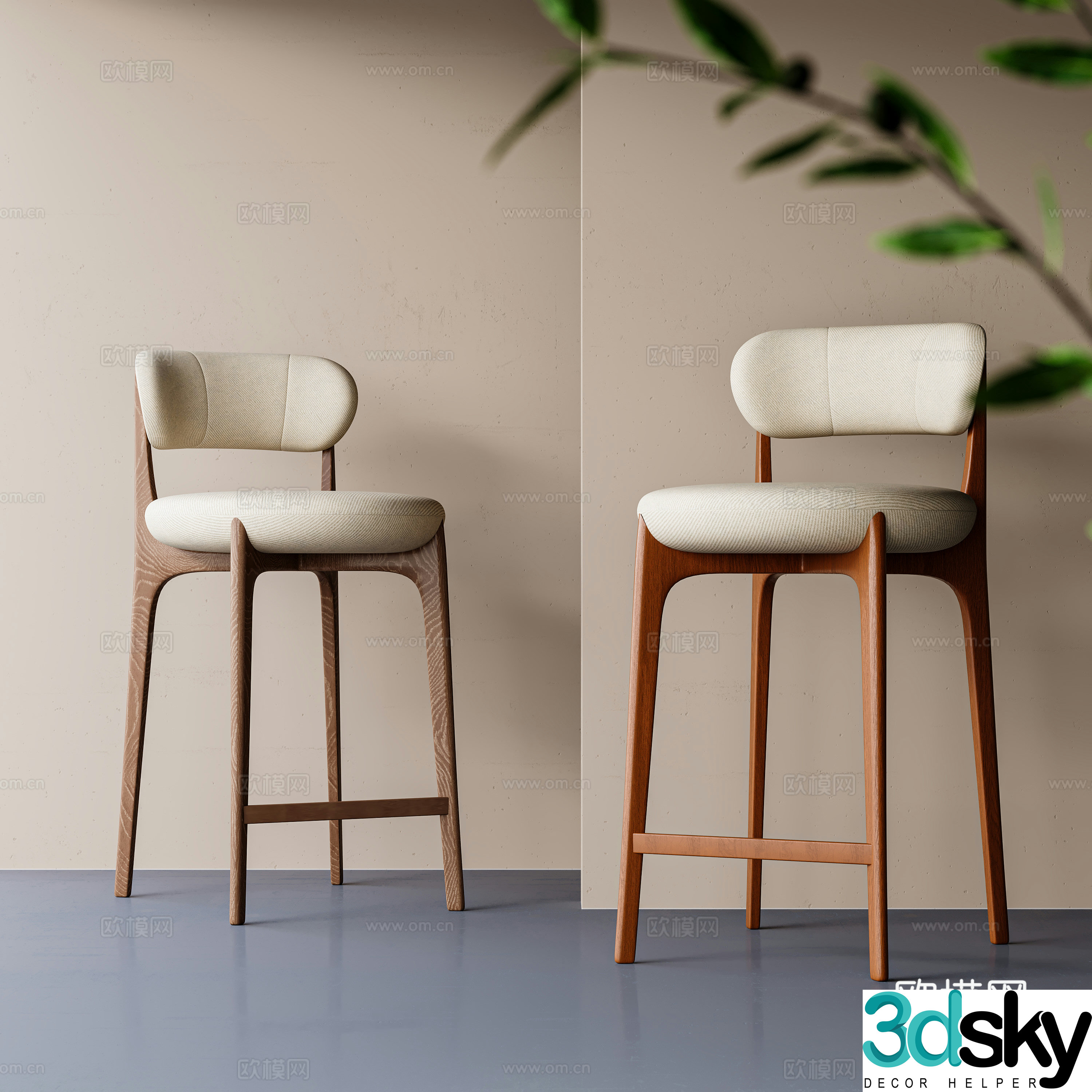 New Chinese style Chinese bar chair Medium retro bar chair Wooden chair Cloth chair Bar chair 3D model