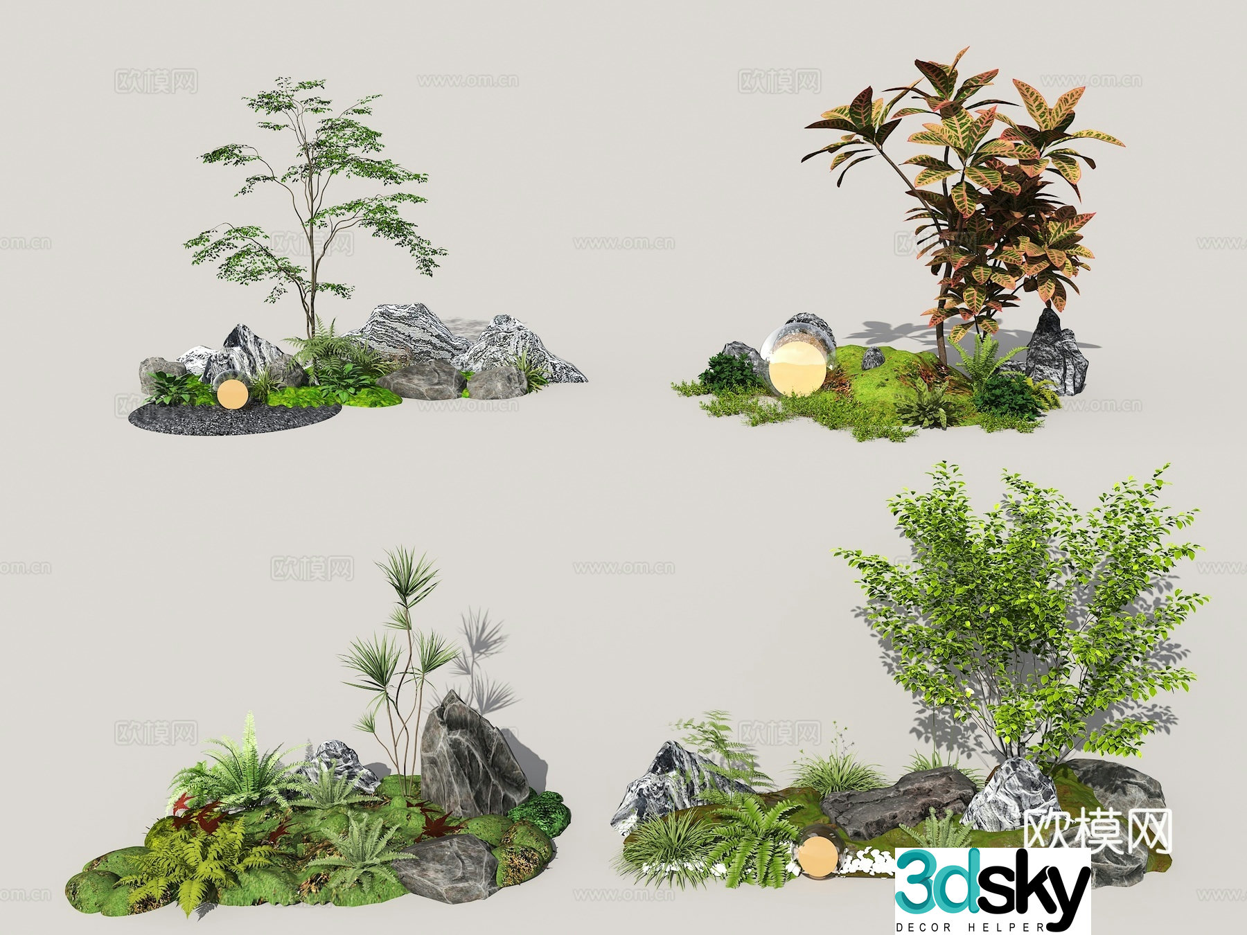 Garden small scenery Garden plant group Garden stone Stone combination New Chinese style courtyard sketch 3D model