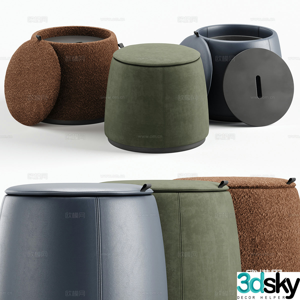 Modern Italian fabric leather storage stool 3D model