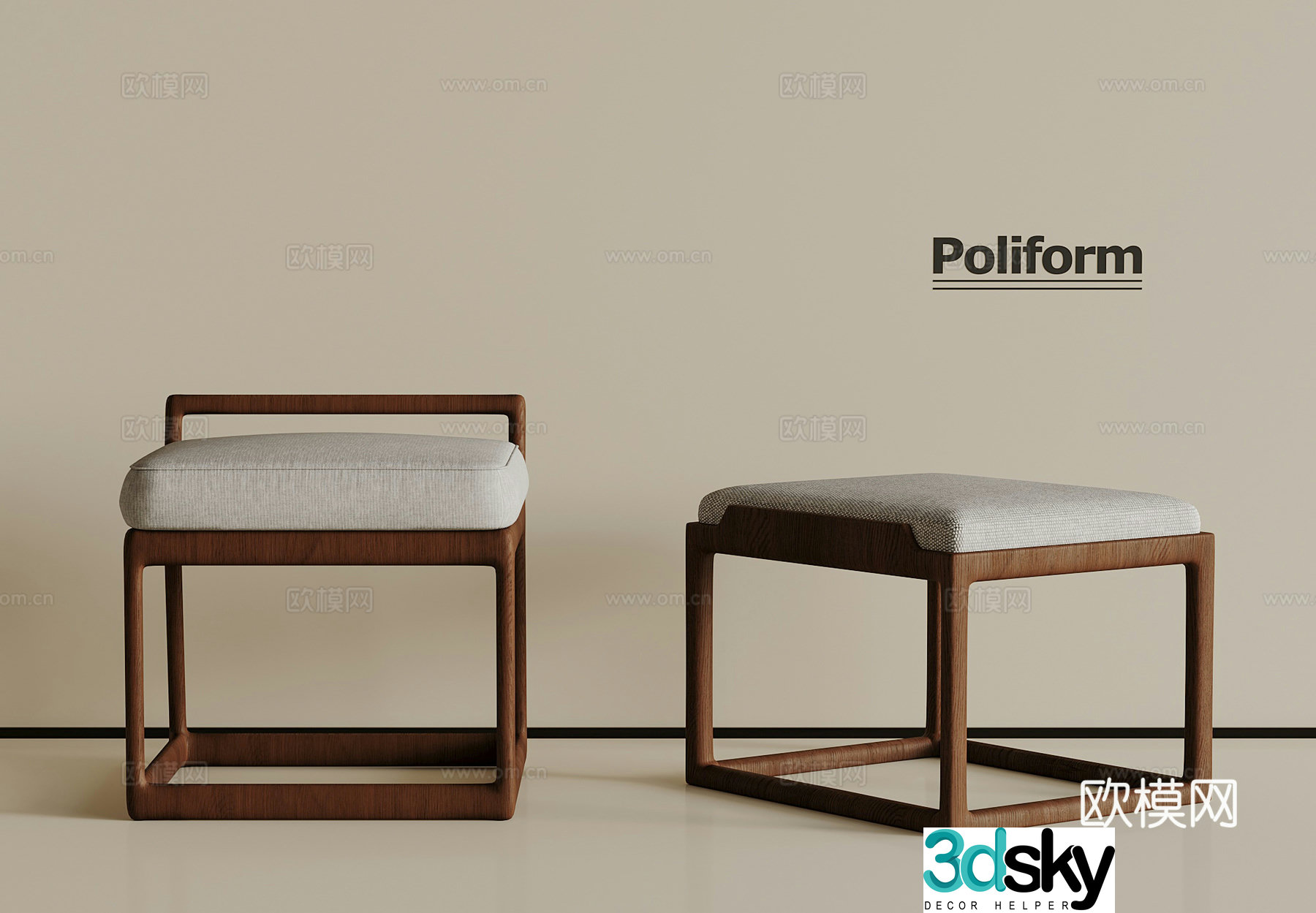 New Chinese style wooden casual stool shoe change stool low stool 3D model