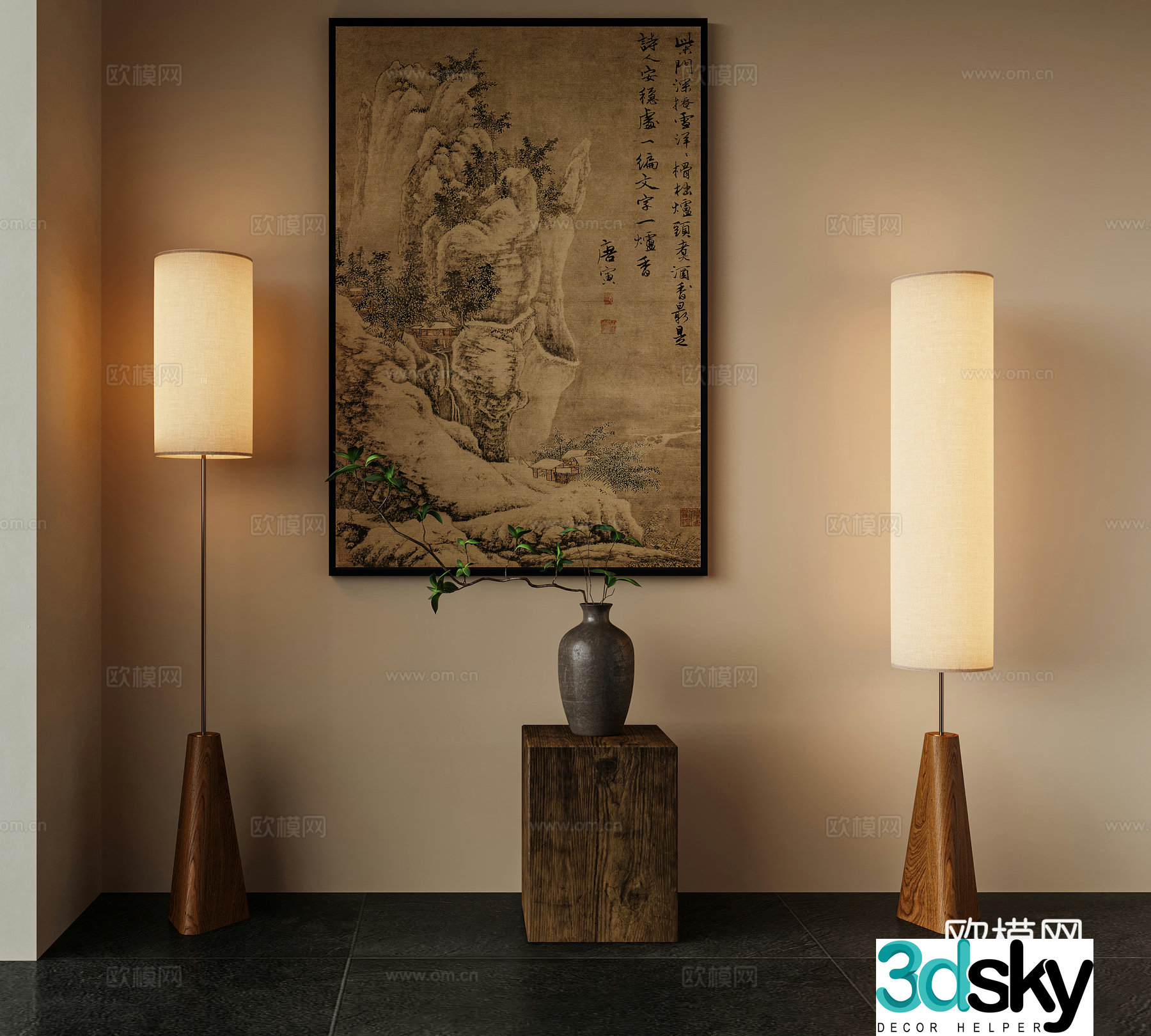 New Chinese floor lamp Chinese floor lamp Medium floor lamp Solid wood floor lamp Zen floor lamp 3D model