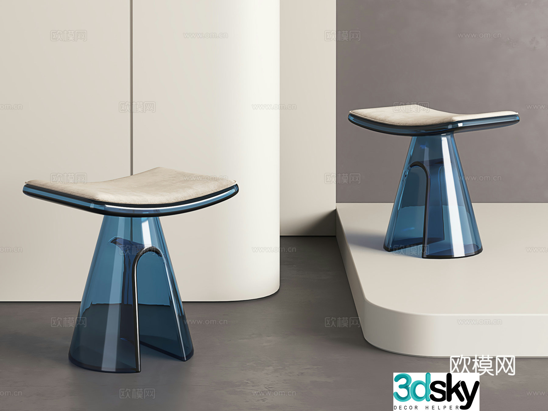 Modern acrylic stool simple transparent dressing stool minimalist shoe changing stool low stool 3d model