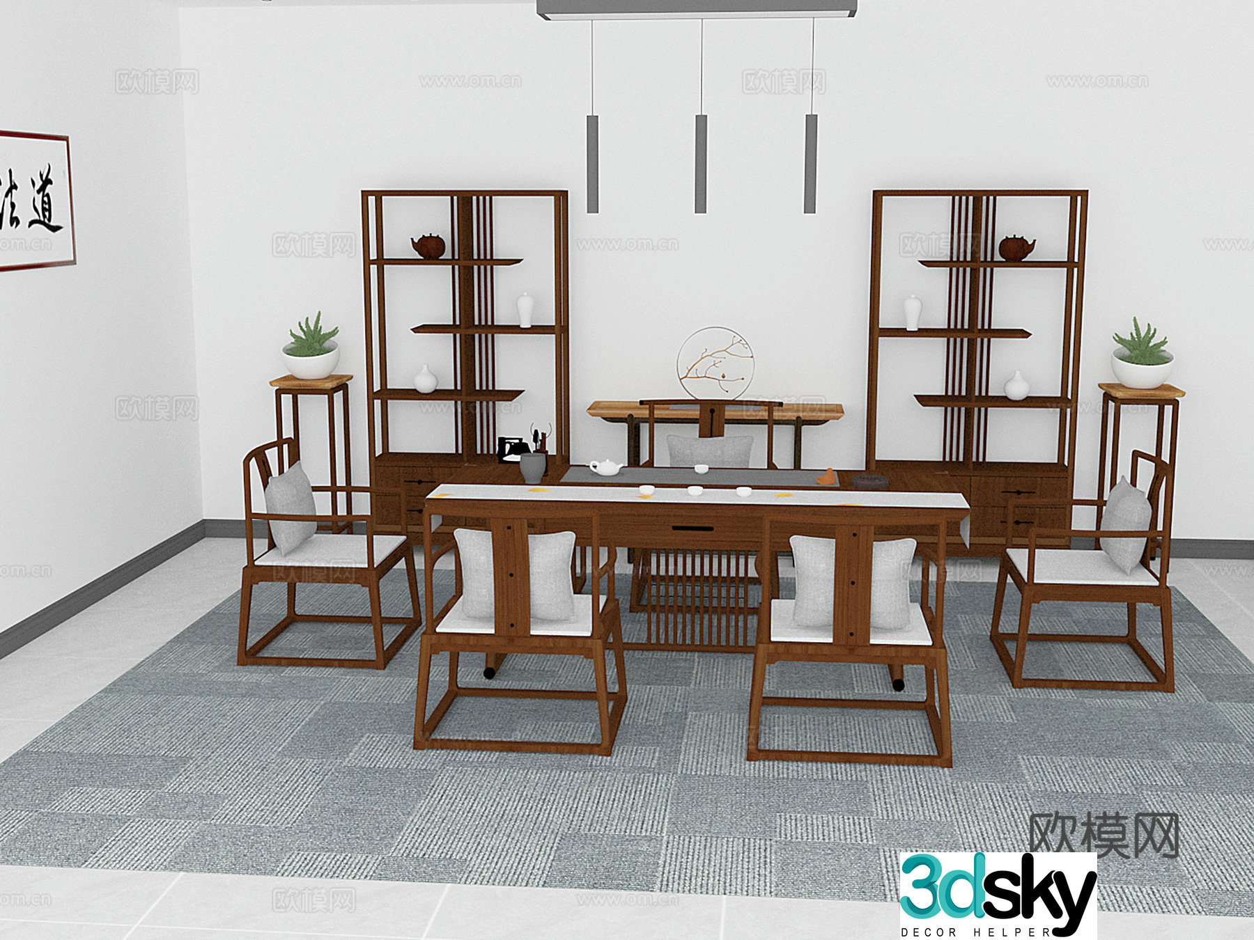 Furniture Chinese table and chair 3D model