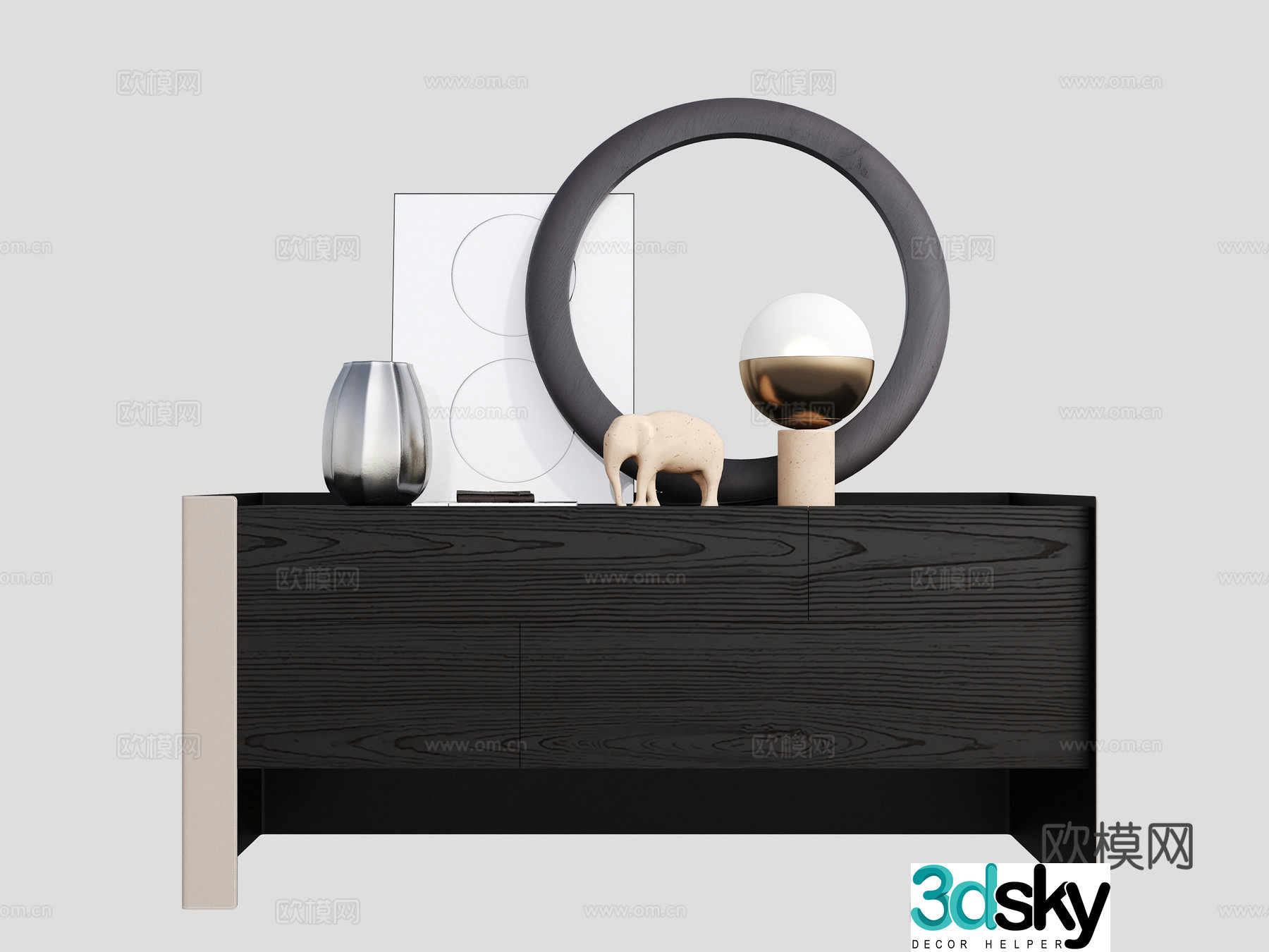 Modern entrance cabinet dining side cabinet TV cabinet modern ornament elephant sculpture hanging drawing desk lamp 3d model