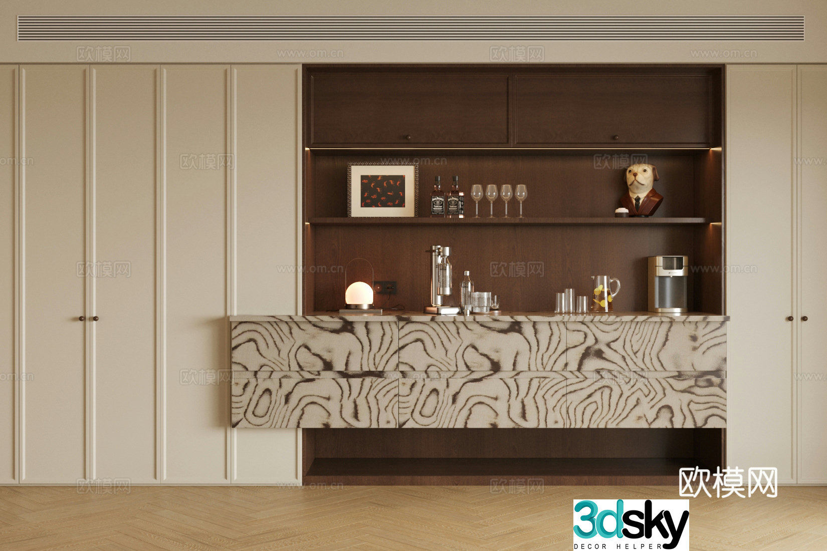 Medium cream sideboard Medium style sideboard Retro style sideboard Sideboard ornament 3D model