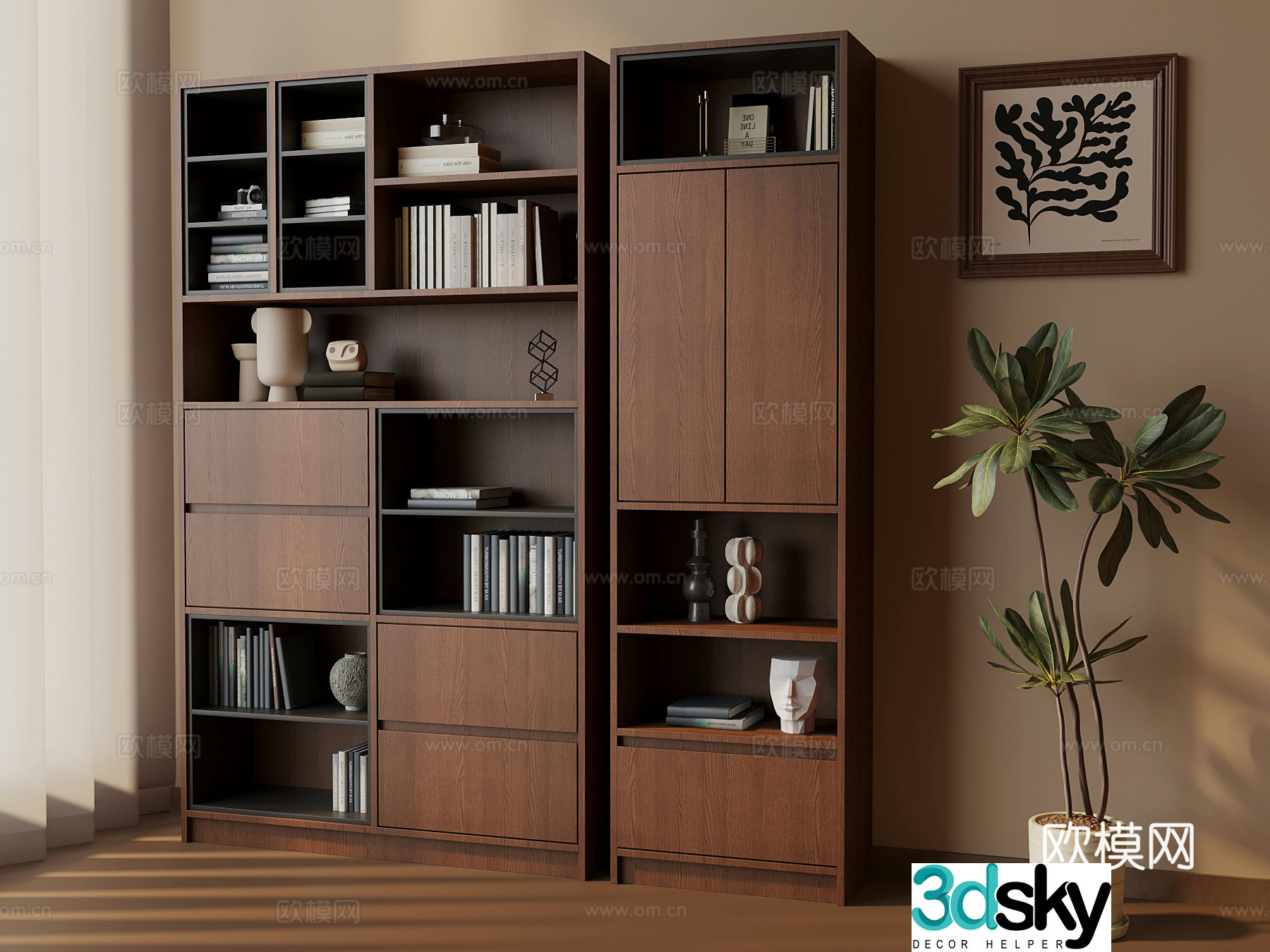 Middle-aged bookcase hanging painting 3D model