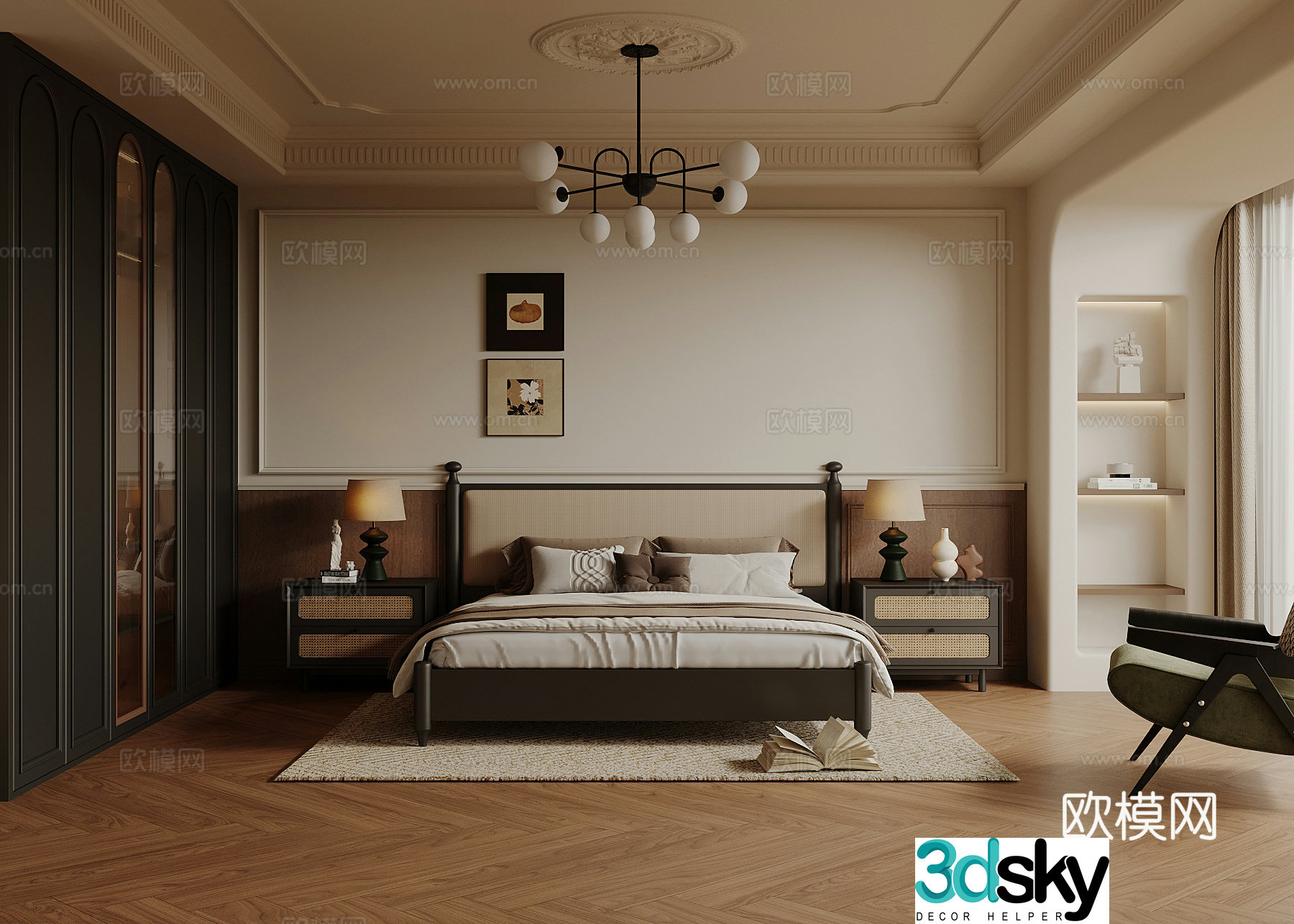 French bedroom double bed wardrobe medieval style bedroom 3d model