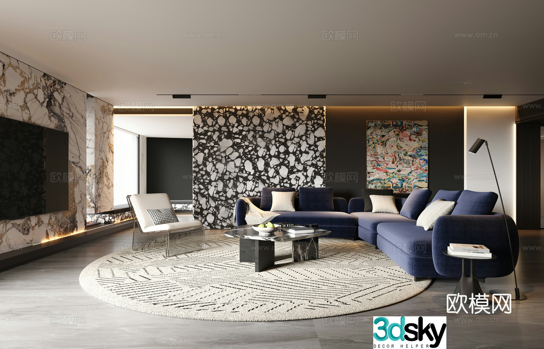 Modern living room Villa living room Large flat living room Sofa coffee table combination Leisure chair Carpet 3D model