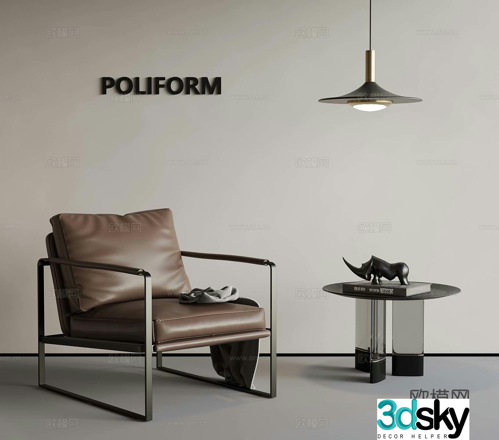 Modern leisure chair side chandelier 3d model