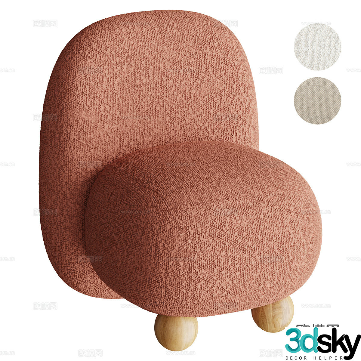 Modern cream style fabric sofa chair 3d model