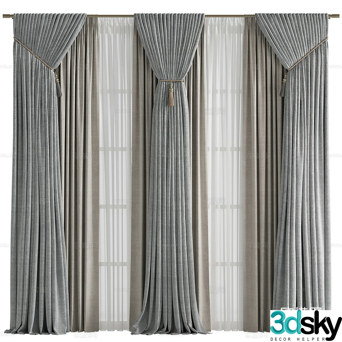 New Chinese style fabric curtain 3D model