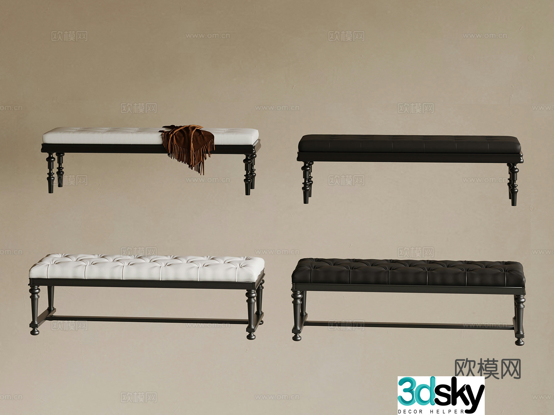 French bench shoe change stool bed tail stool 3D model