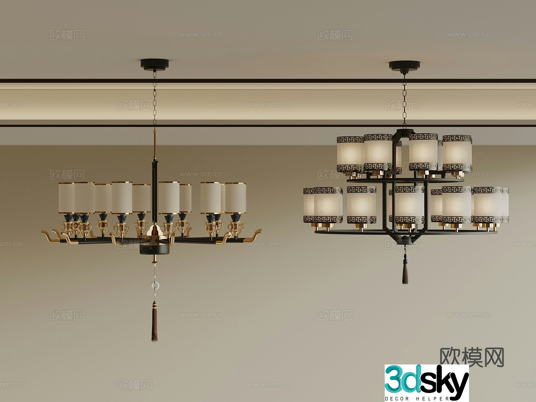 New Chinese style living room chandeliers multi-head chandeliers metal chandeliers 3D model