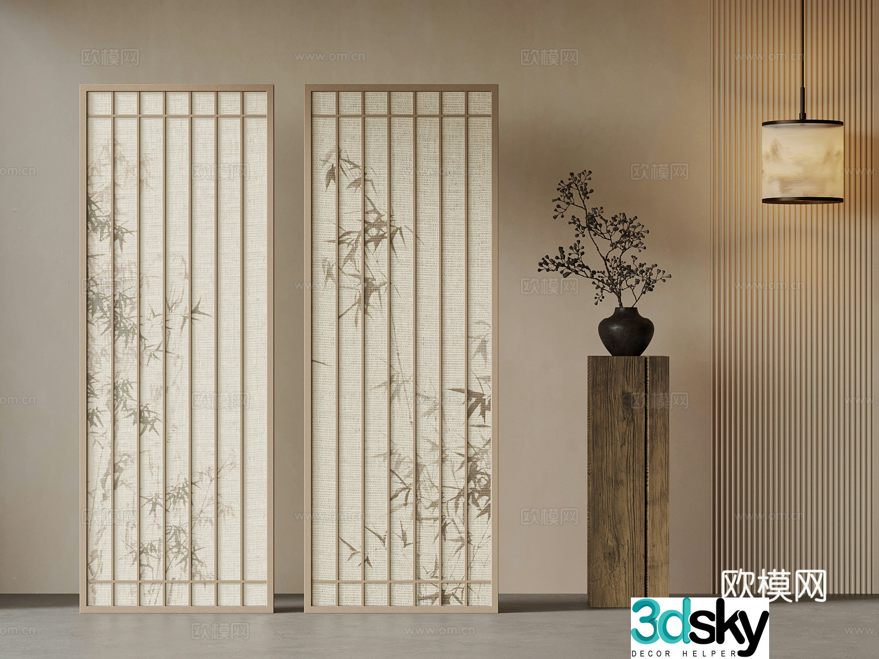 New Chinese style screen vase chandelier 3d model