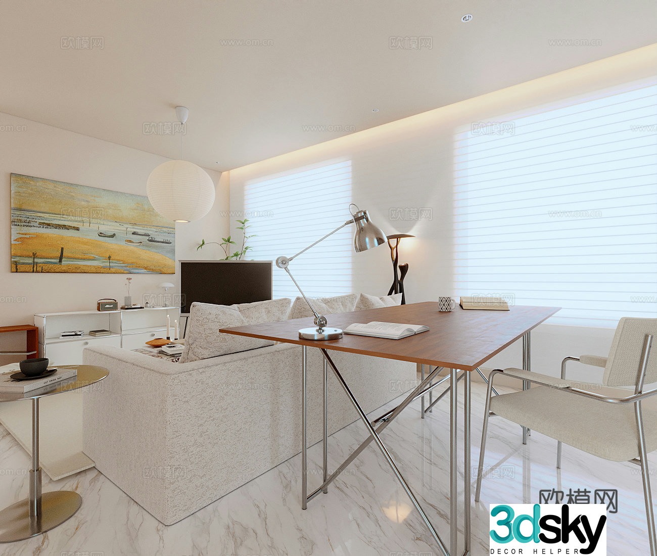 Creamy living room 3d model