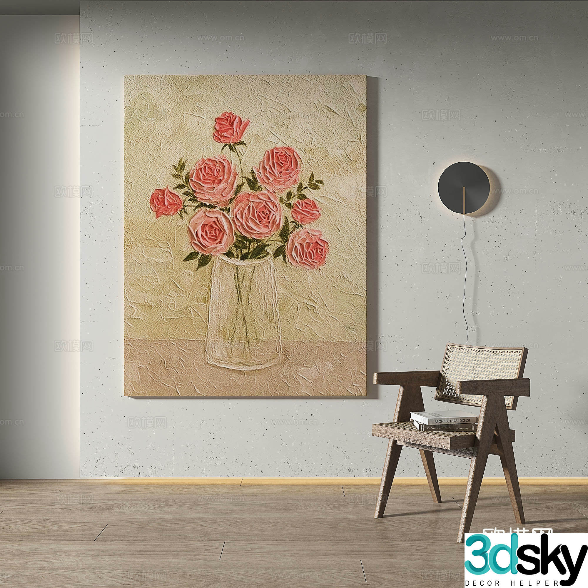 Modern medieval retro light luxury wasabi three-dimensional texture simple abstract decorative painting 3d model