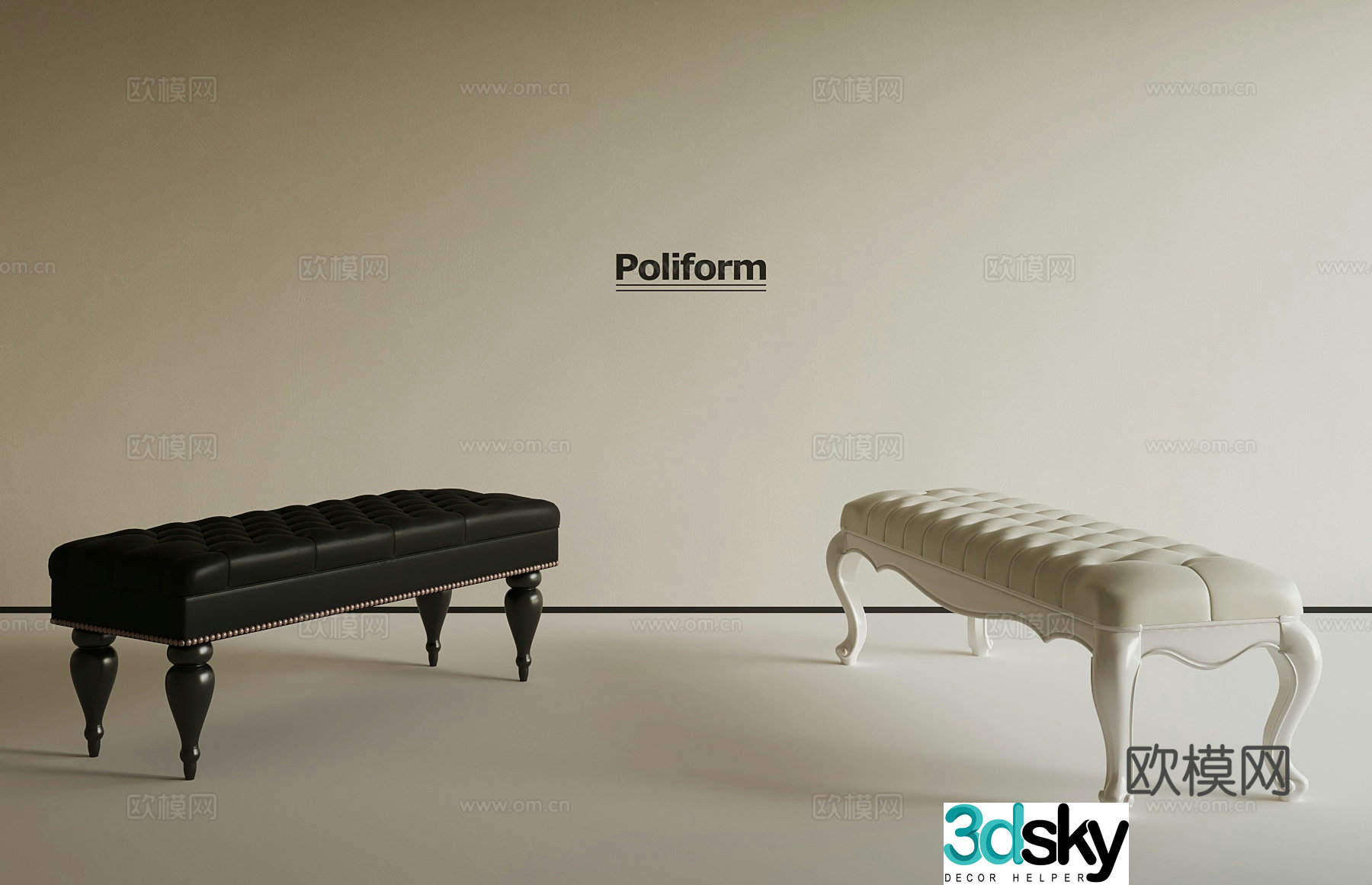 French shoe changing stool bench tail stool 3D model