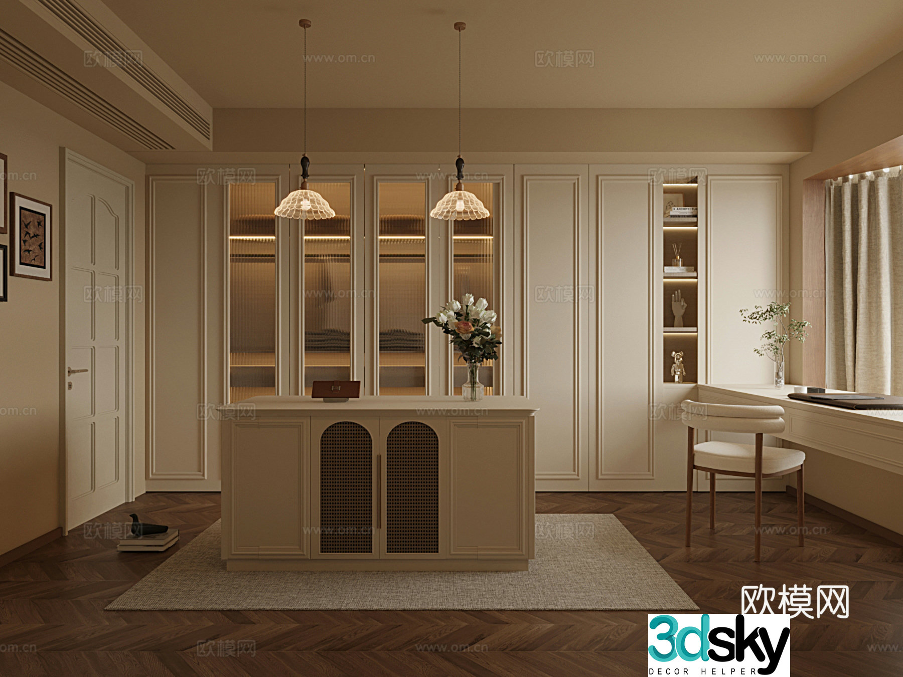 French cream windbreaker wardrobe jewelry cabinet 3d model