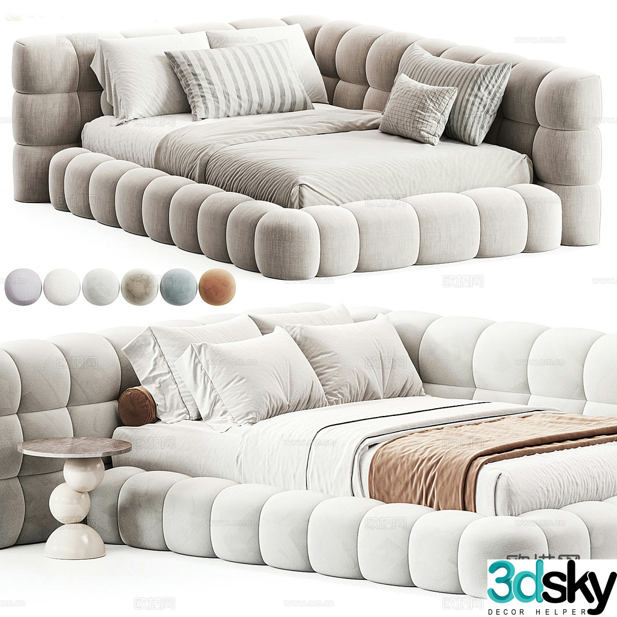Modern cream style fabric sofa bed 3d model