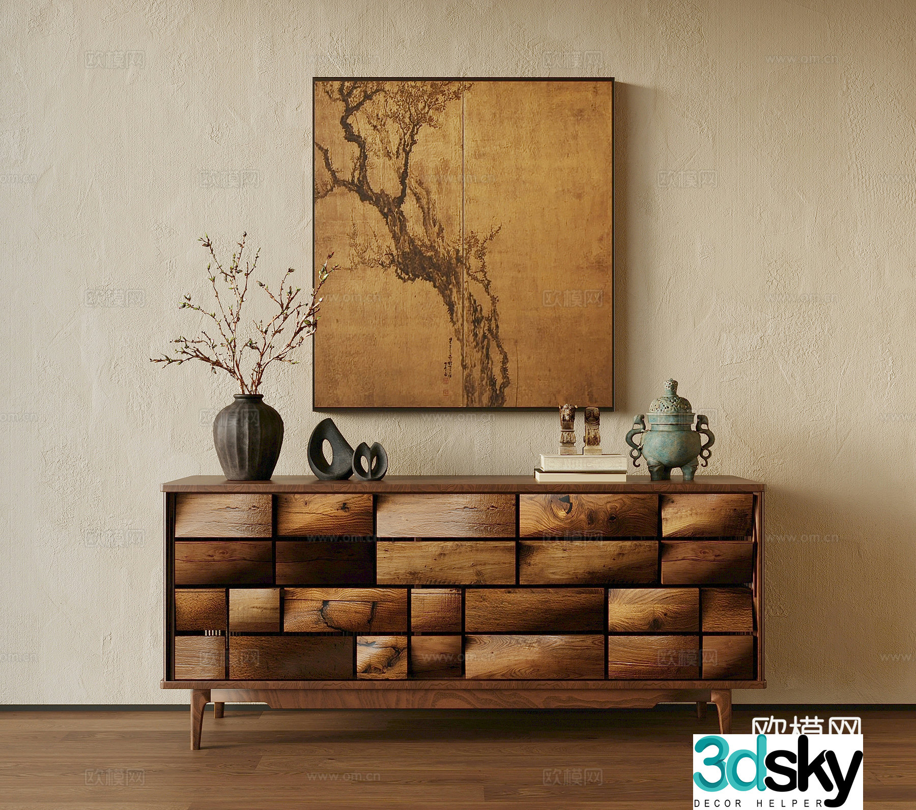 Entrance cabinet French retro style view cabinet hanging painting ornaments Entrance cabinet 3D model