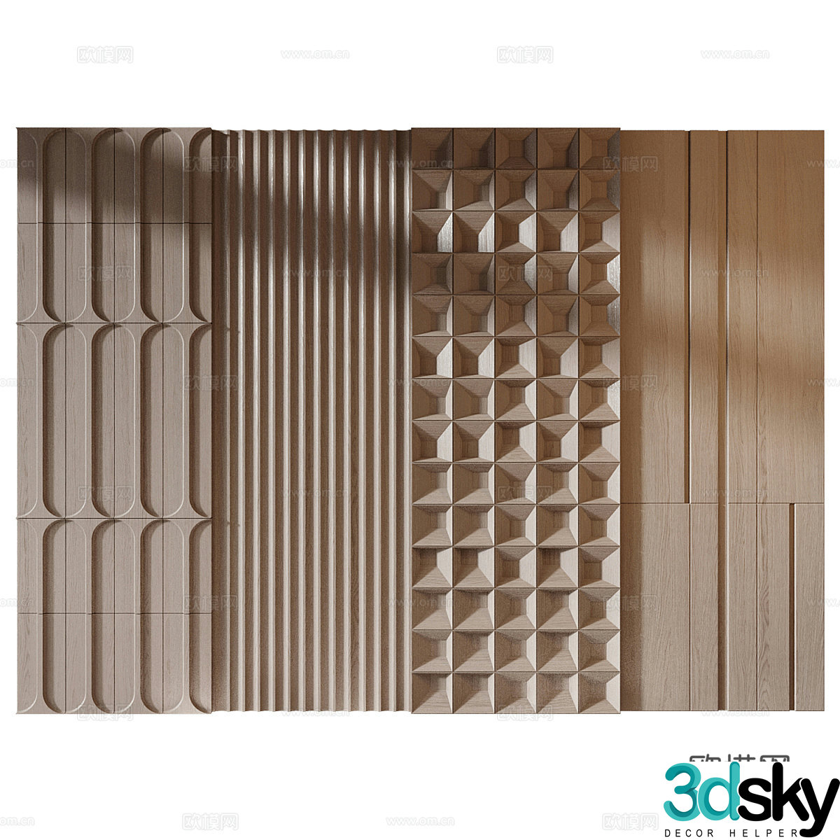 New Chinese solid wood decorative wall panel 3D model