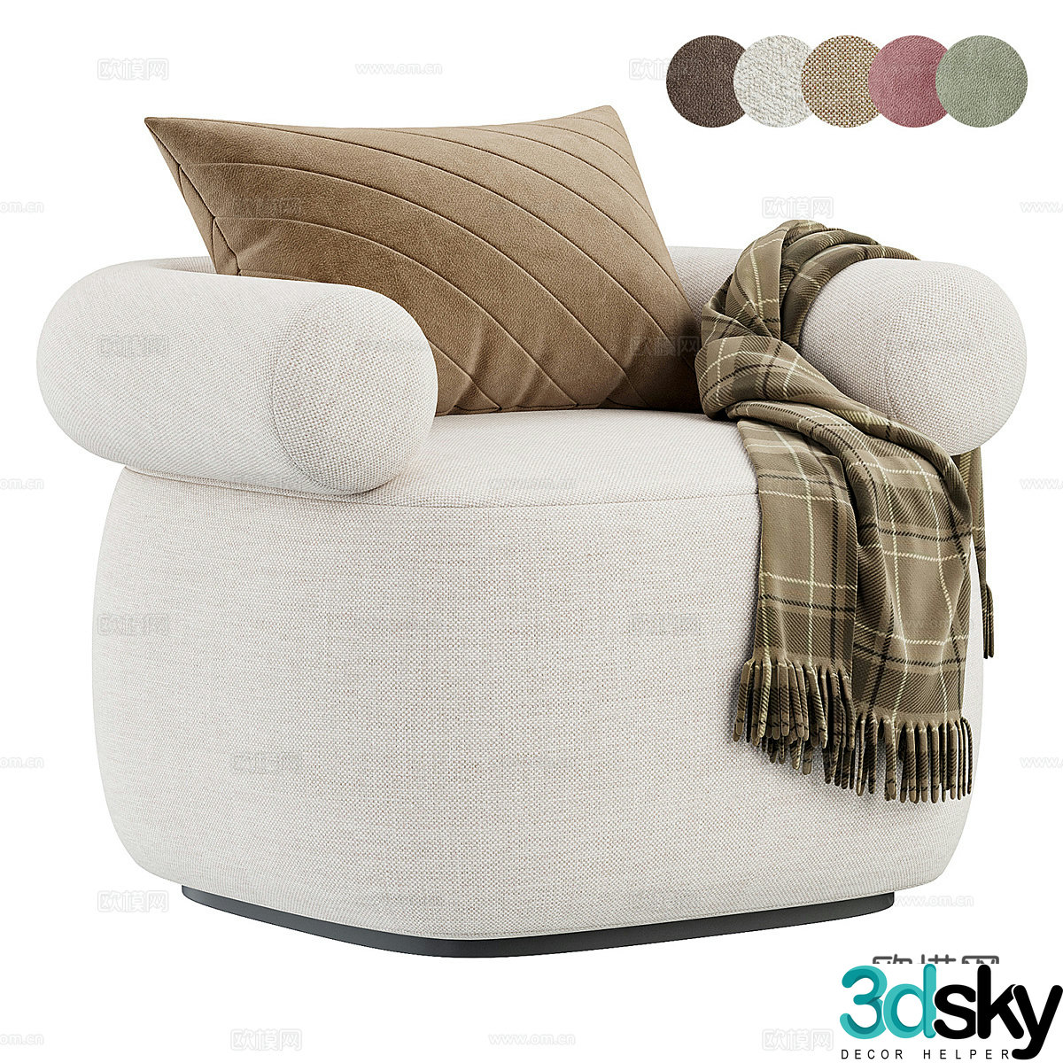Modern cream style fabric sofa chair 3d model