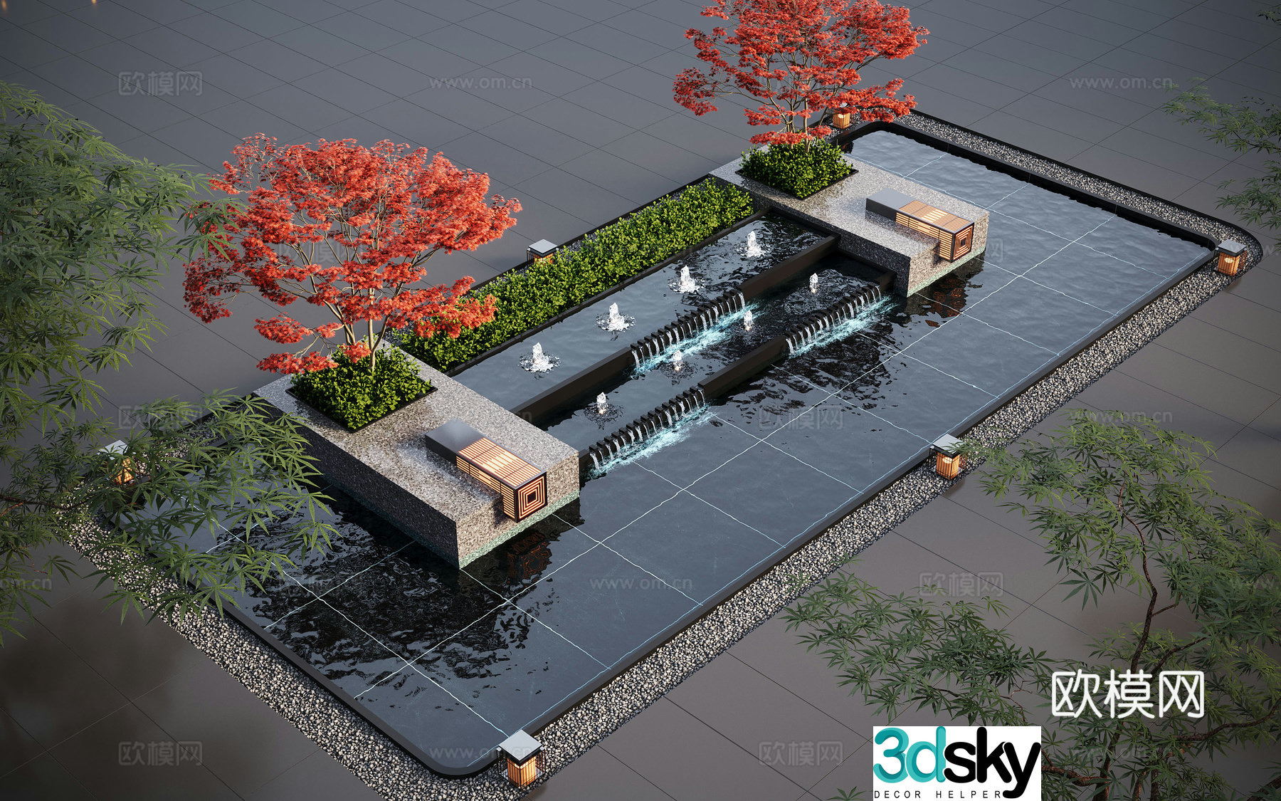 Modern water landscape garden waterscape water bowl stacked water water drop 3d model
