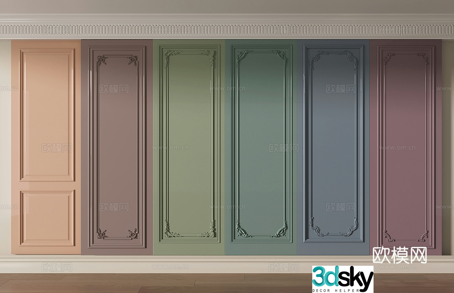 French simple European French wainscoting carved wainscoting solid wood wainscoting Morandi color wall skirt 3D model