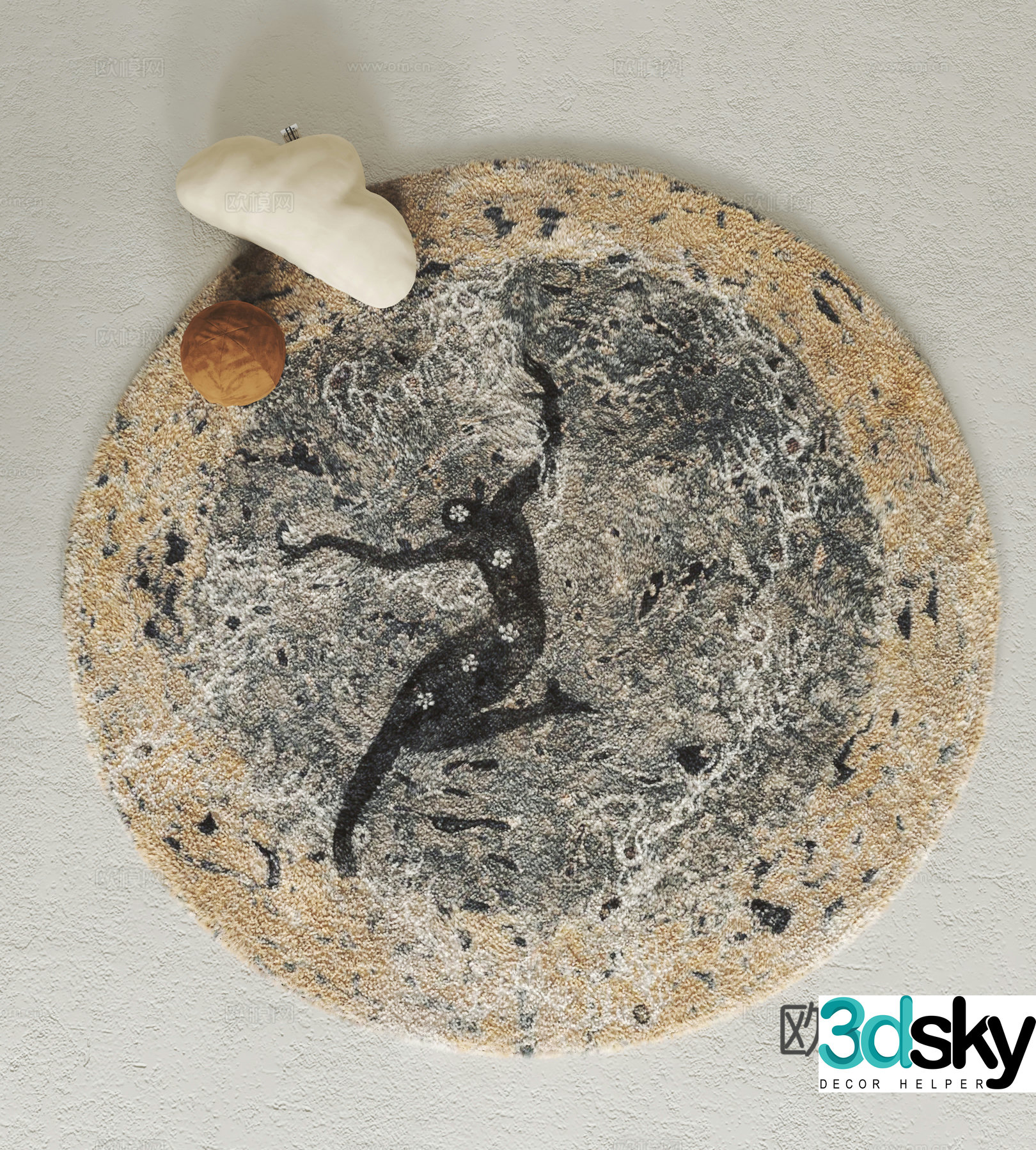 Modern carpet Round carpet Plush carpet Pillow 3d model