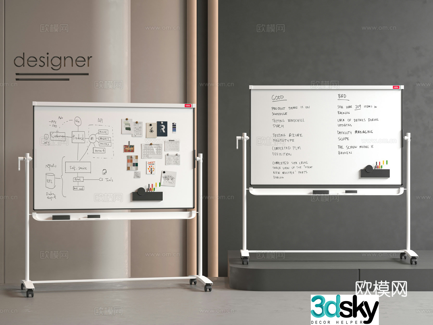 Modern office whiteboard 3d model
