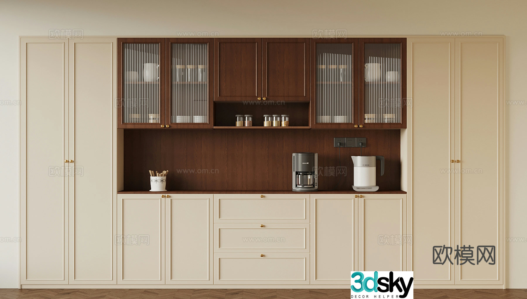 Creamy Wind Wine Cabinet 3D Model