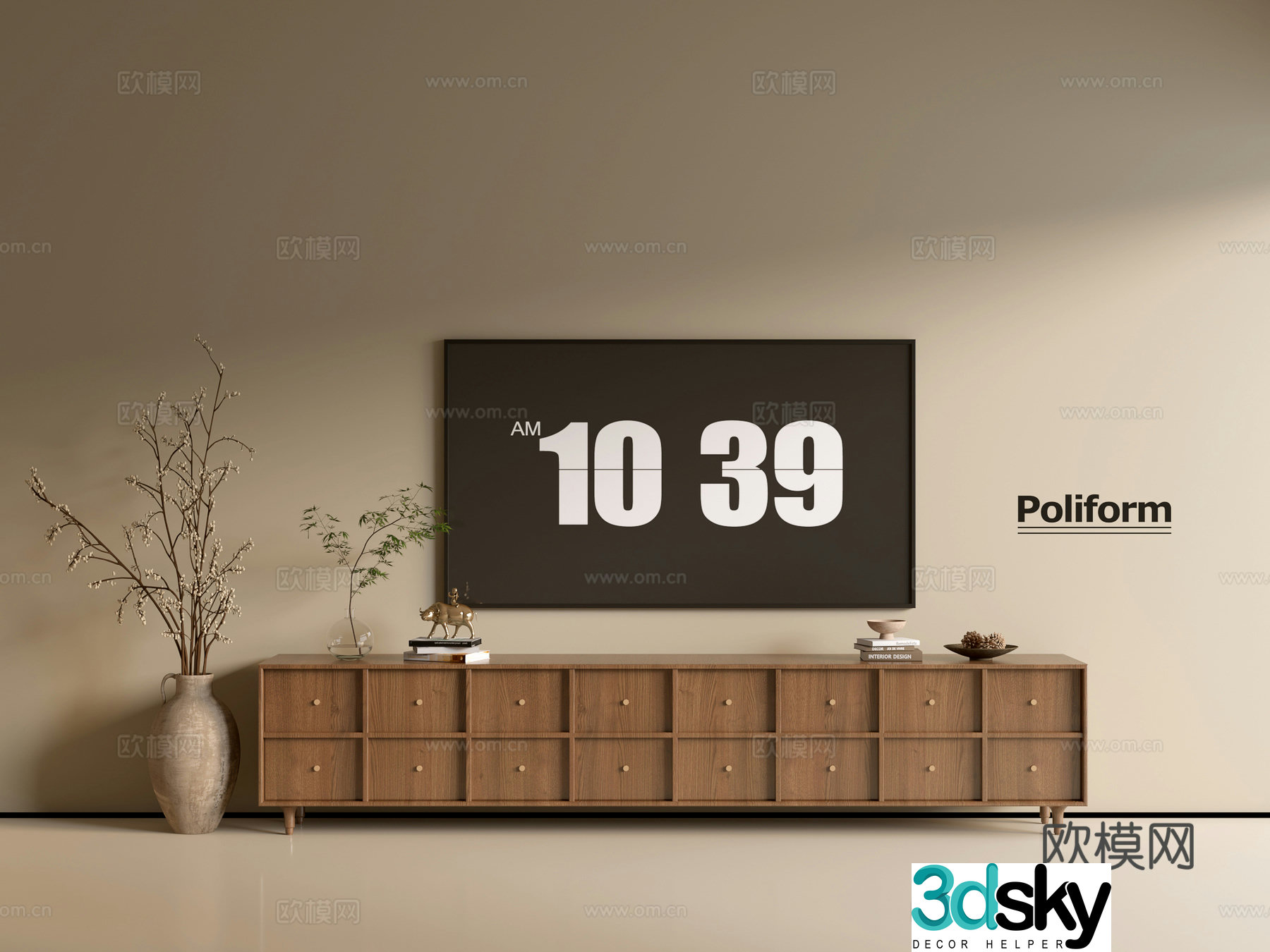 Modern wood grain TV cabinet simple side cabinet chest of drawers low cabinet whole cabinet side cabinet balcony 3D model