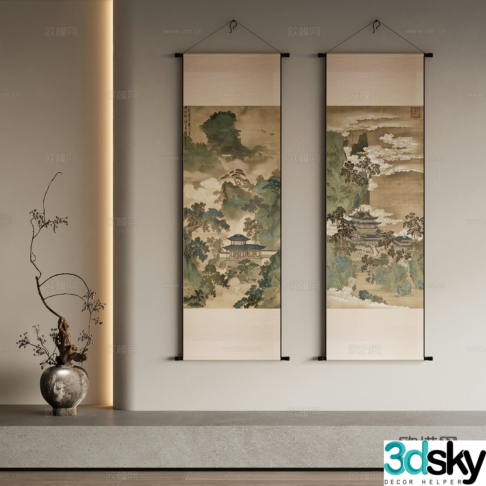 New Chinese style decorative painting 3D model