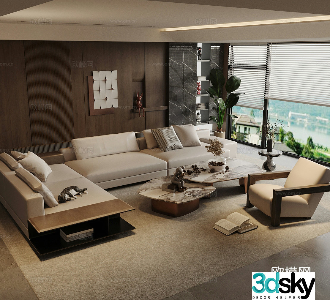 Modern Italian home living room Light luxury Italian living room Sofa coffee table combination High-end gray living room 3D model