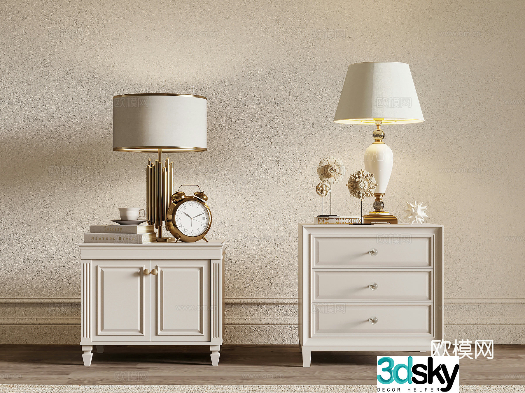 Bedside table French bedside table lamp decoration 3d model
