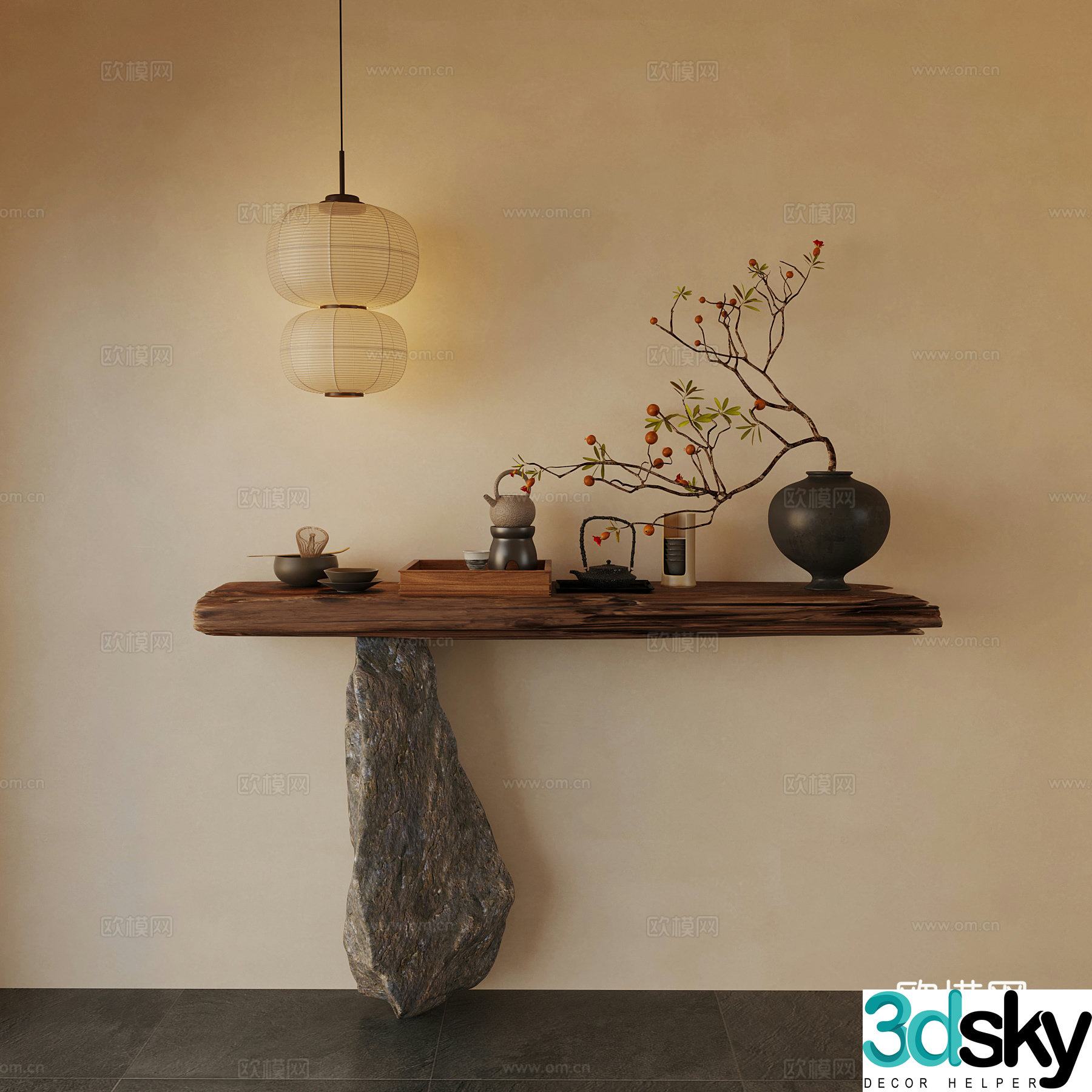 New Chinese style end viewing platform chandelier ornament 3D model