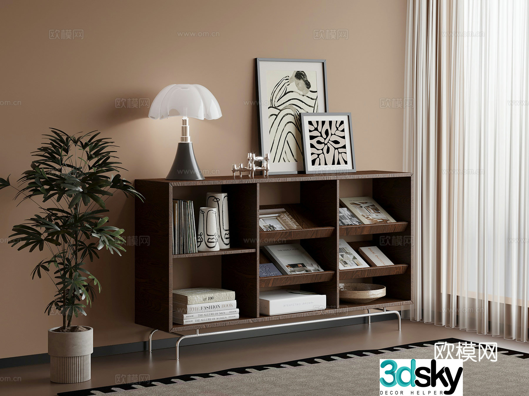 Bookcase Middle style bookcase Low cabinet Floor cabinet Book ornaments 3D model
