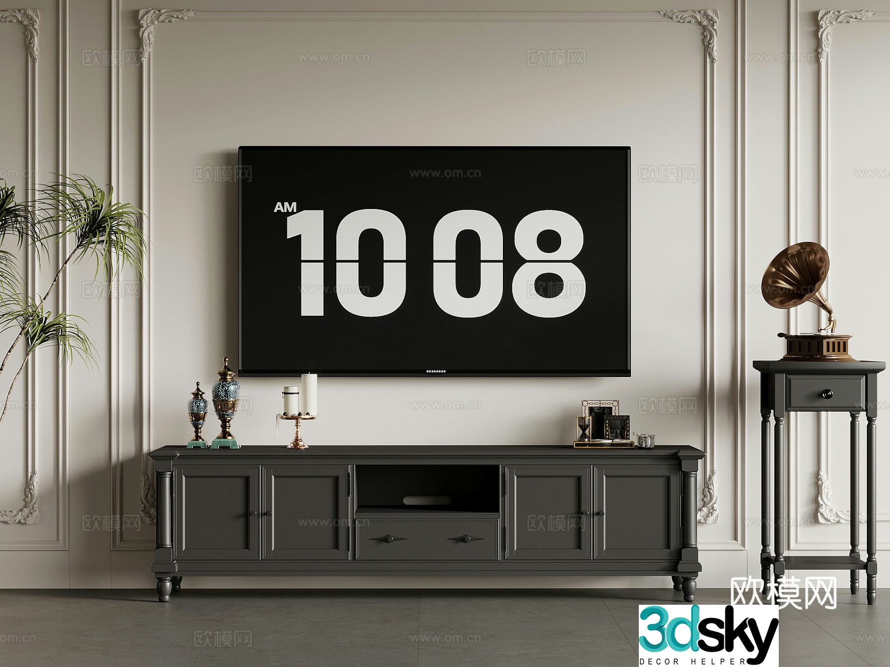 TV cabinet French TV cabinet Wall-mounted TV Decorative ornaments Gramophone 3D model