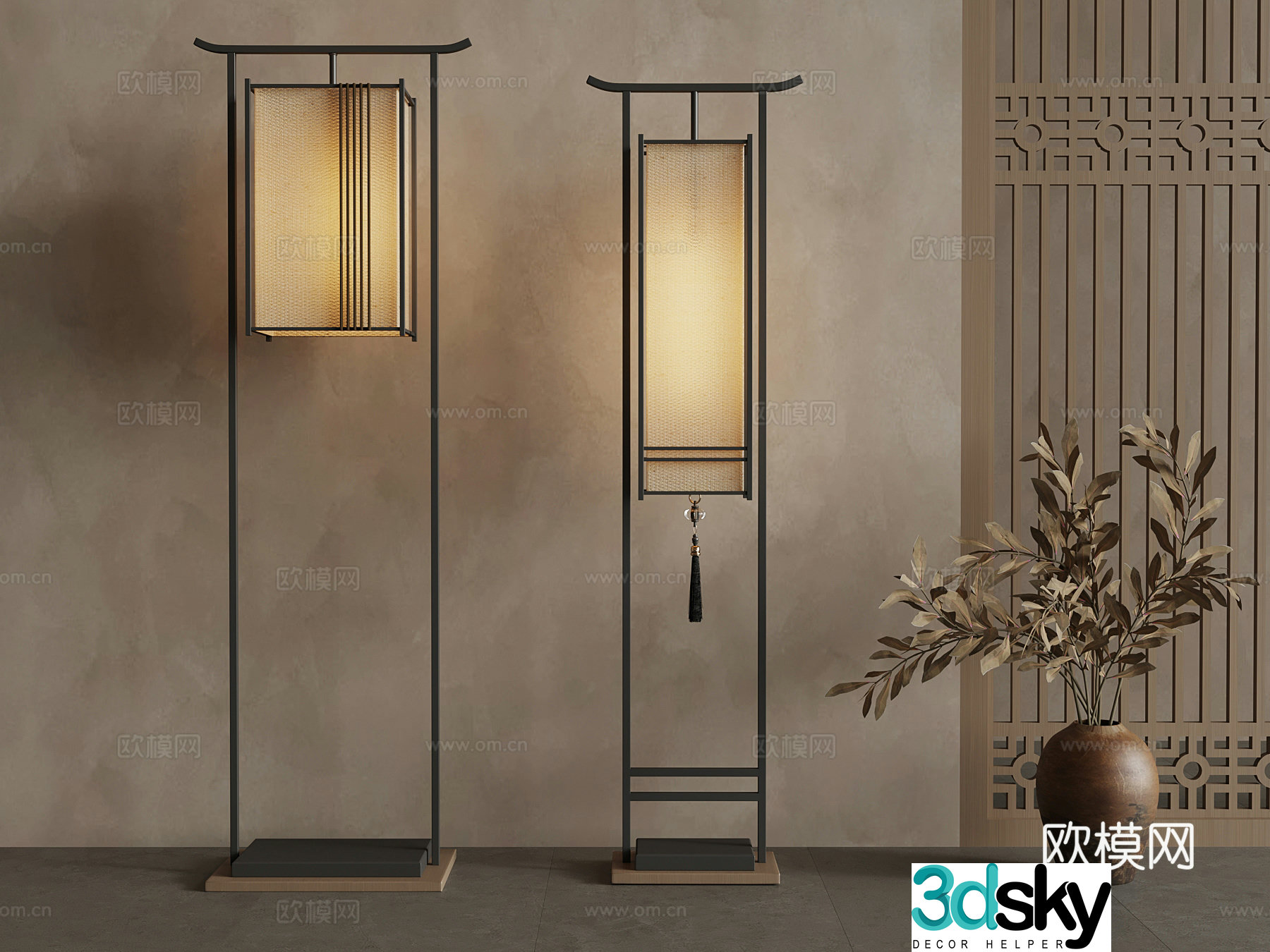 New Chinese style floor lamp vase 3d model