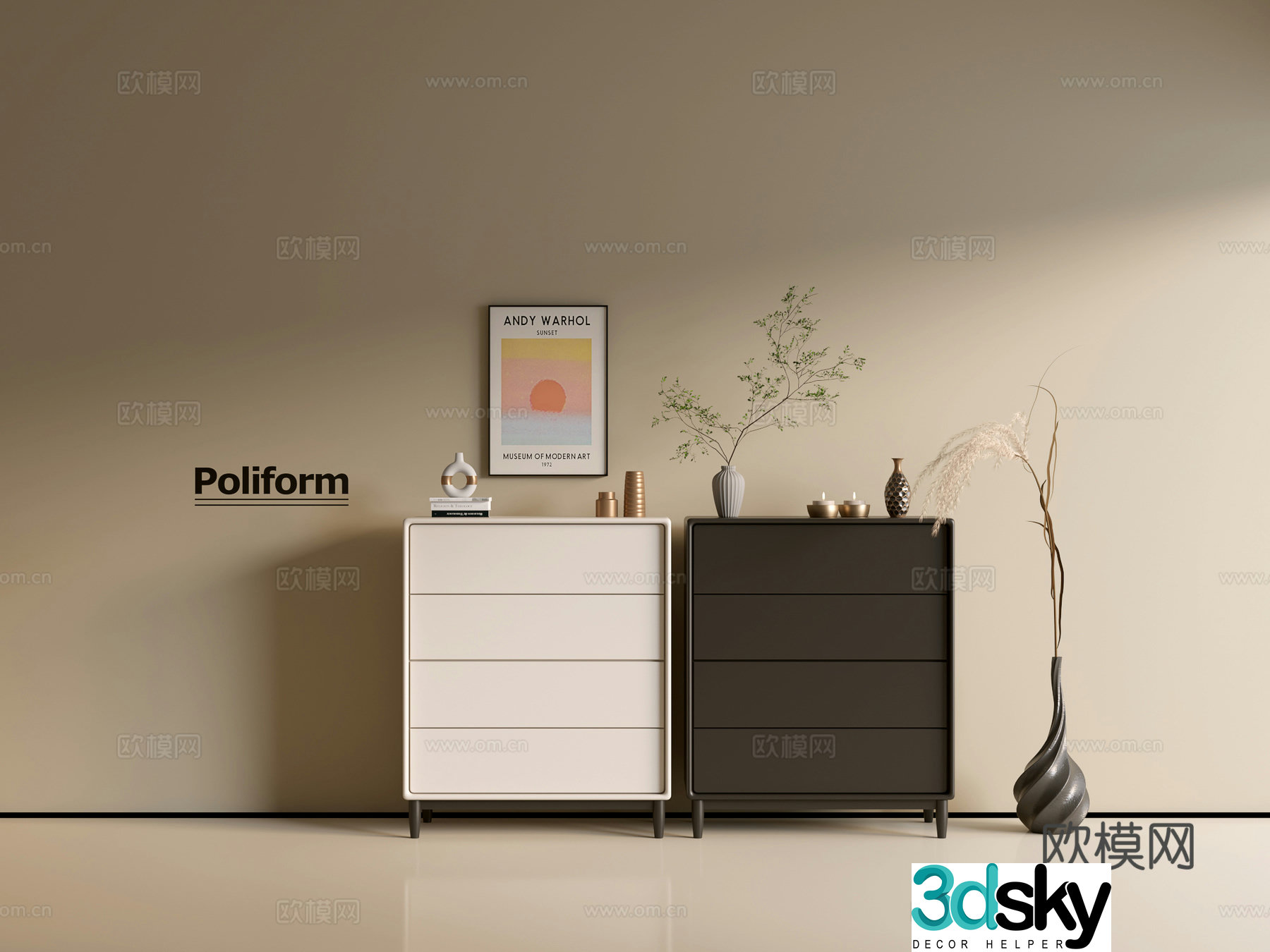 Modern black cabinet cream cabinet ins wind side cabinet chest cabinet low cabinet whole cabinet side cabinet 3d model